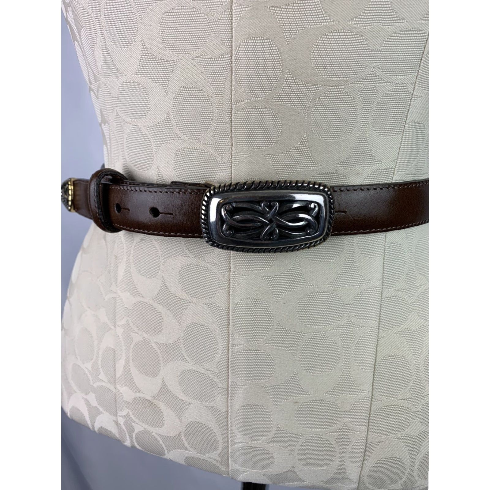 Brighton VINTAGE Brighton Belt Women's Brown Leather Silver Filigree Buckle Style 35409 Medium 28-32" 3/4"W Adjustable Mens Womens Size ONE SIZE - 5 Thumbnail