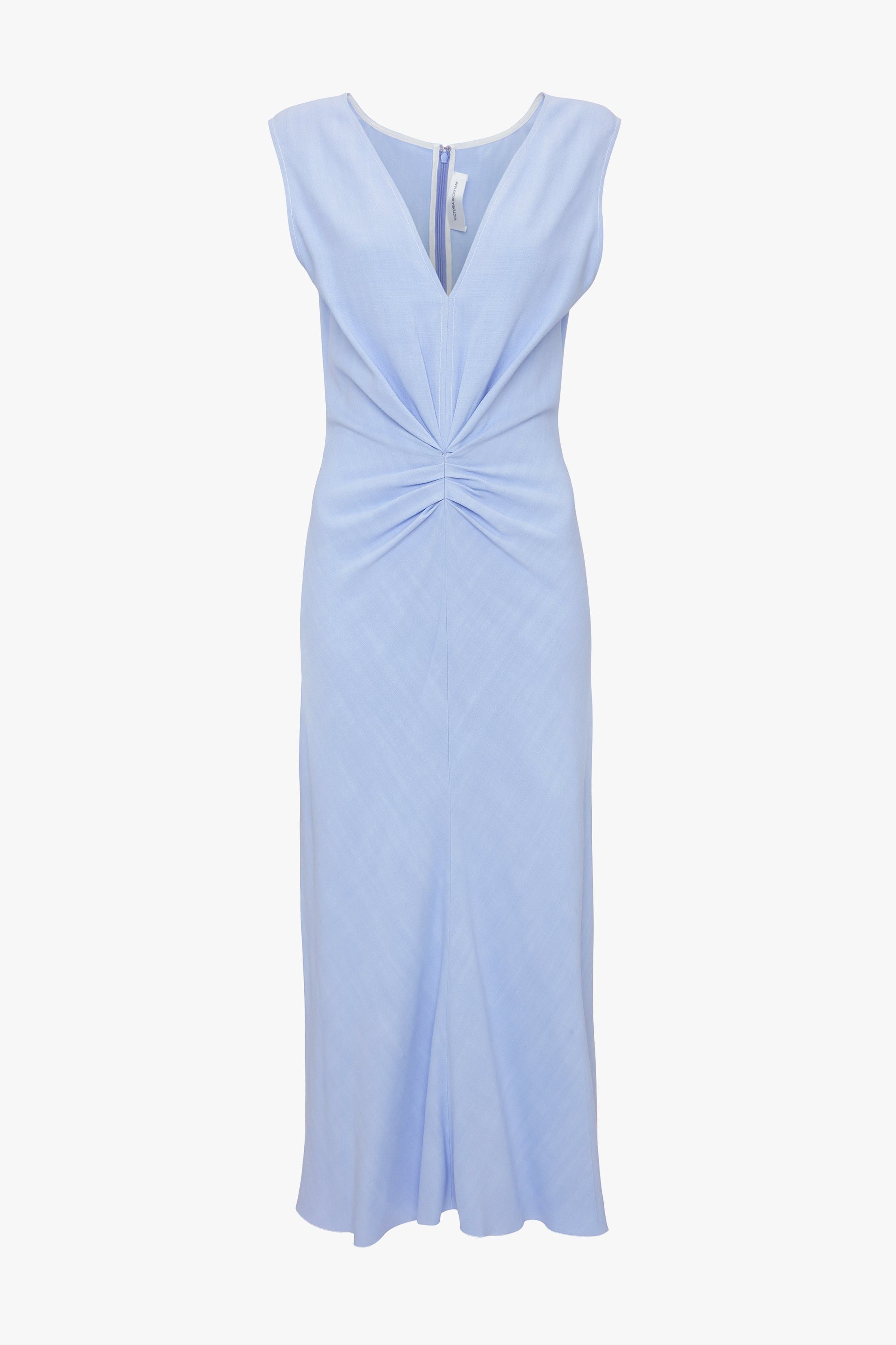 Victoria Beckham o1mle0525 Sleeveless Gathered Waist Midi Dress In Frost Blue Size M / US 6-8 / IT 42-44 - 1 Thumbnail