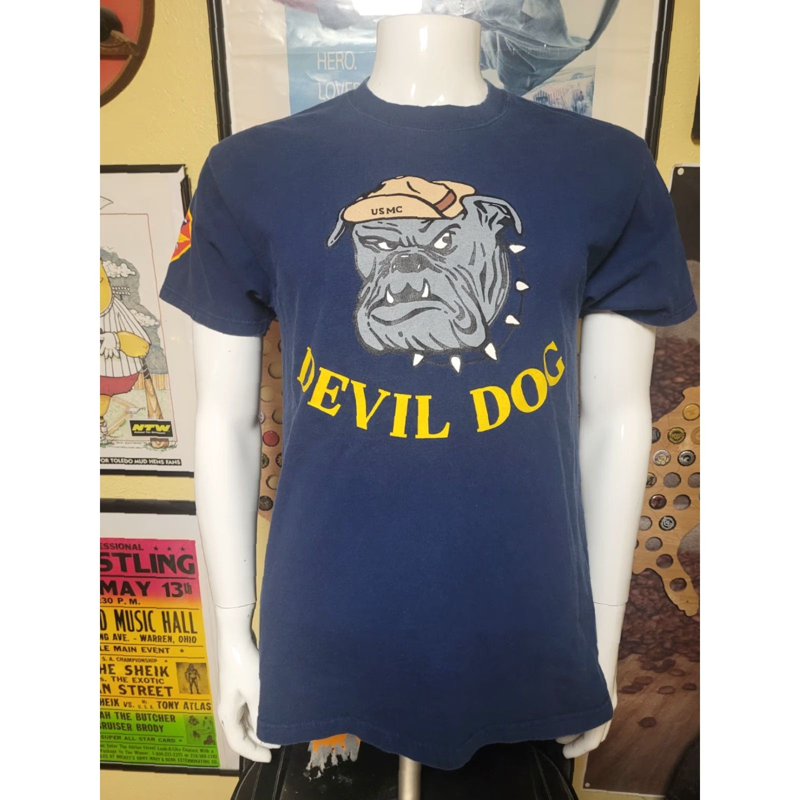 Vintage VTG USMC Marines Devil Dog T Shirt Medium Nice Blue Cotton Crew Neck Short Sleeve Graphic Print Military 90s B-25 Ghost Squadron Size US M / EU 48-50 / 2 - 2 Thumbnail