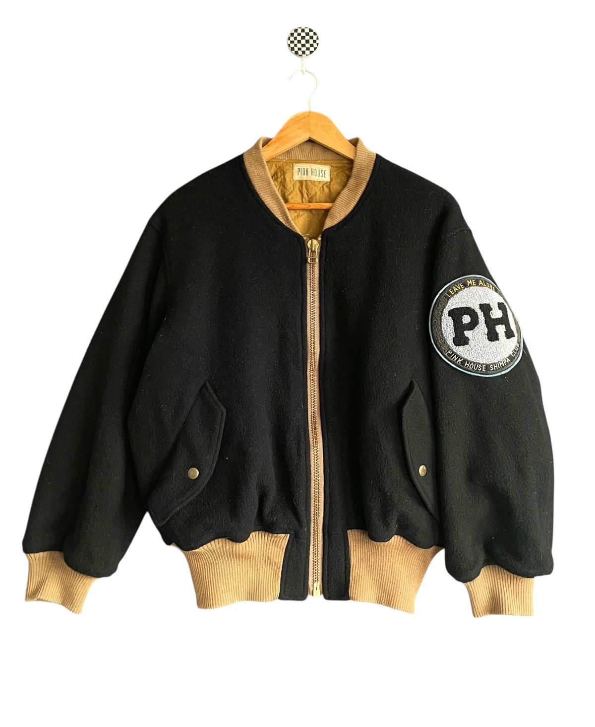 Very Rare Design Vintage Pink House Wool Bomber Jacket 1990s