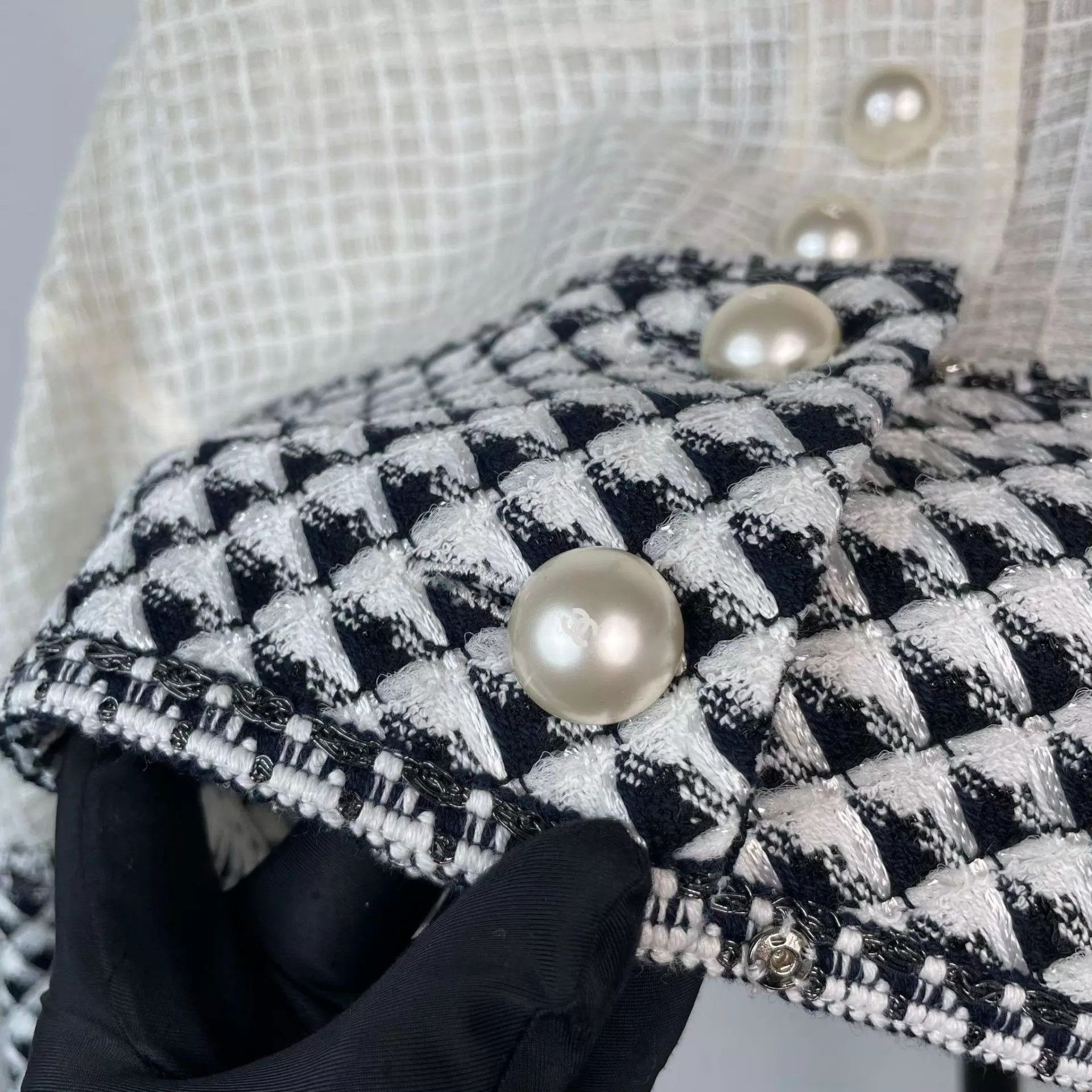 Chanel CHANEL Tweed Women's Color-Blocked White Jacket Size S / US 4 / IT 40 - 9 Thumbnail