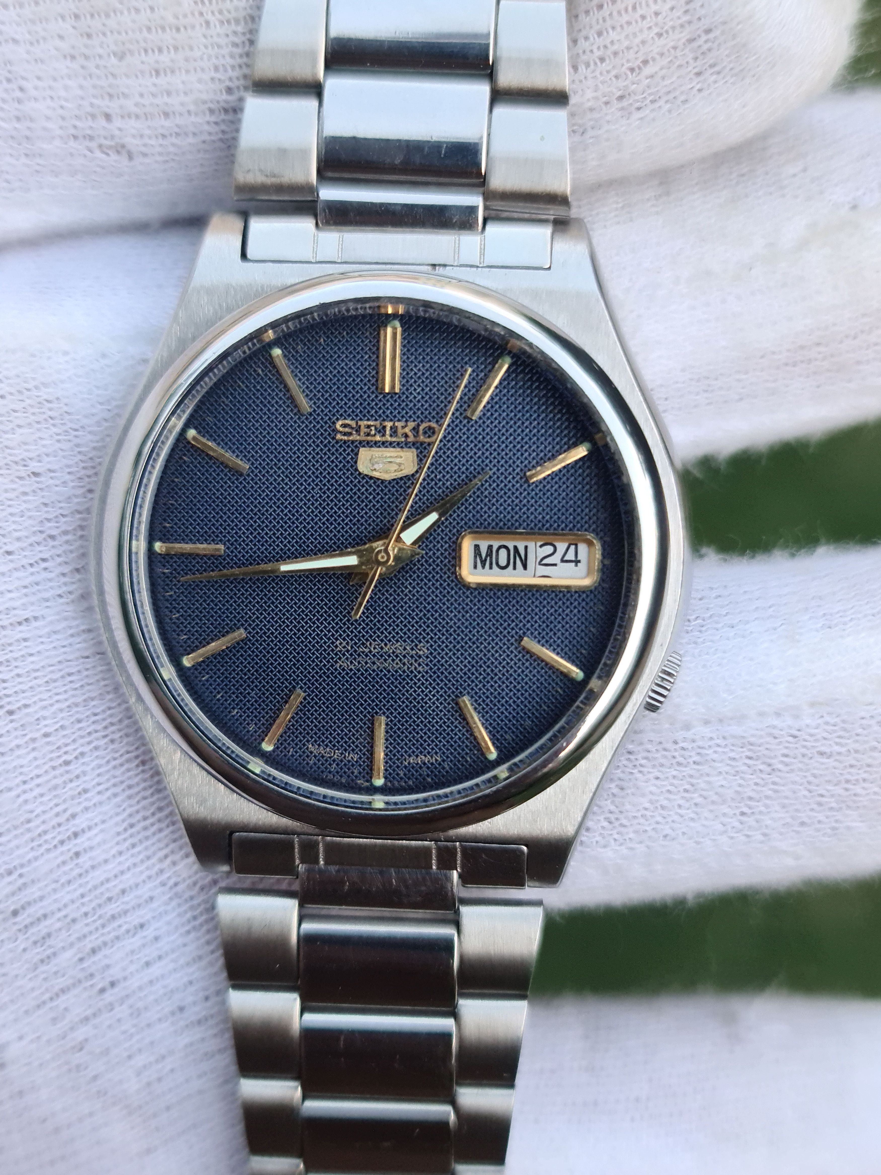 Seiko Automatic Wrist Watch 17Jewels Day/date Japan in Blue, Men's (Size 36)