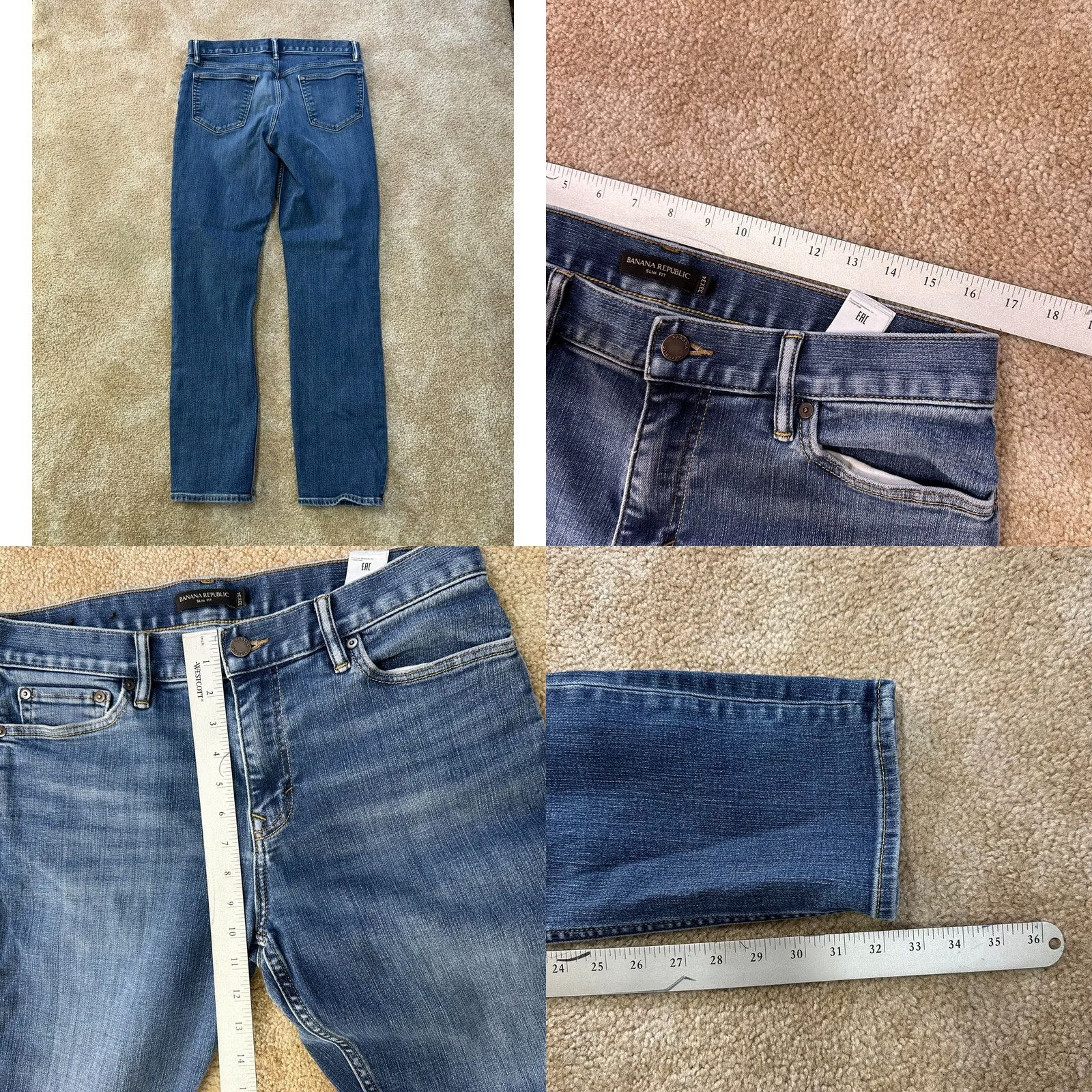 Banana Republic Banana Republic Slim Fit Jeans Men's 33x34 Blue Denim 5-Pocket Stretch Casual Jeans Mens Size US 33 - 8 Thumbnail