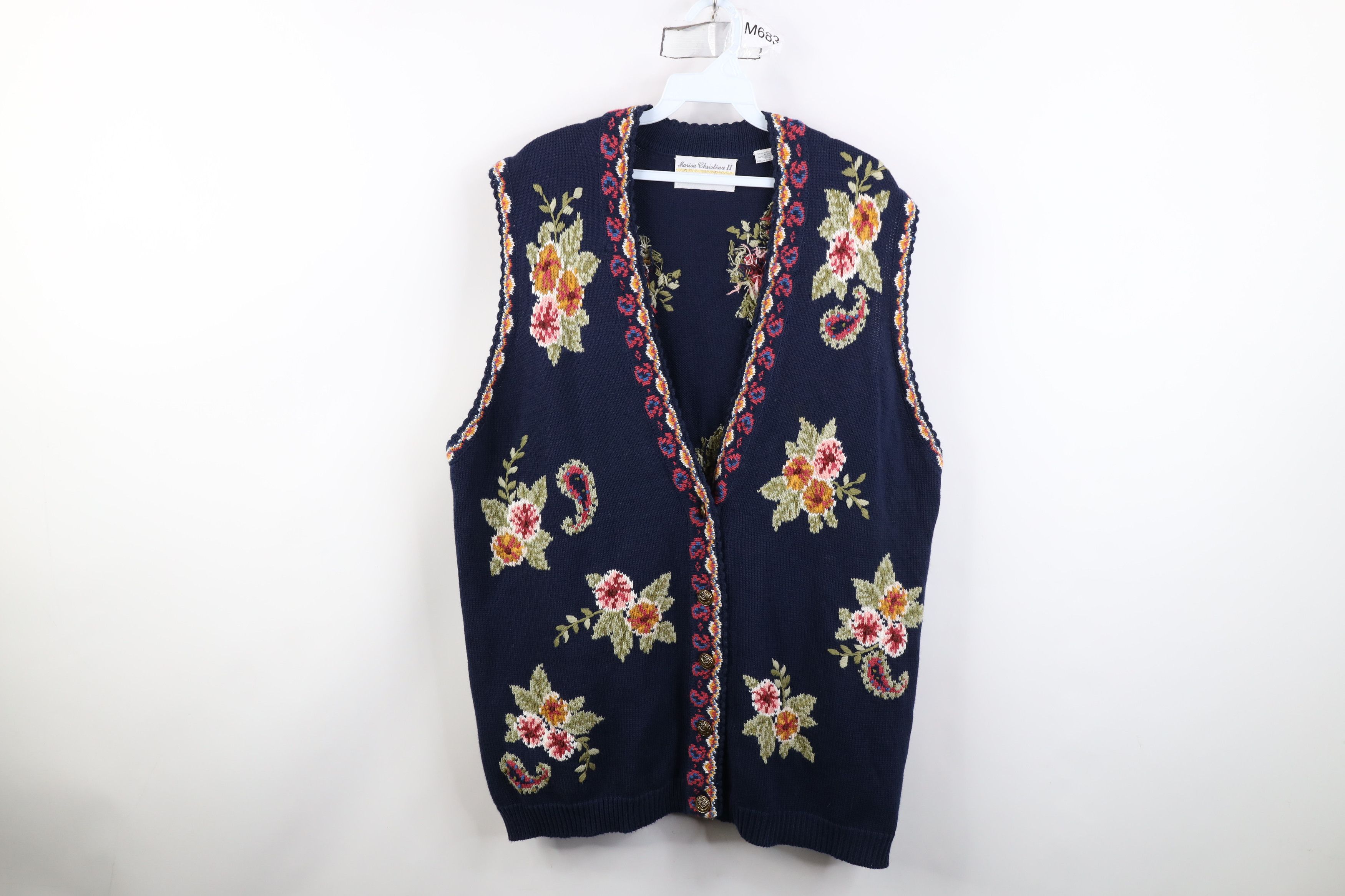 Vintage Vintage 90s Streetwear Flower Paisley Knit Sweater Vest Size XXL / US 16-18 / IT 52-54 - 1 Thumbnail