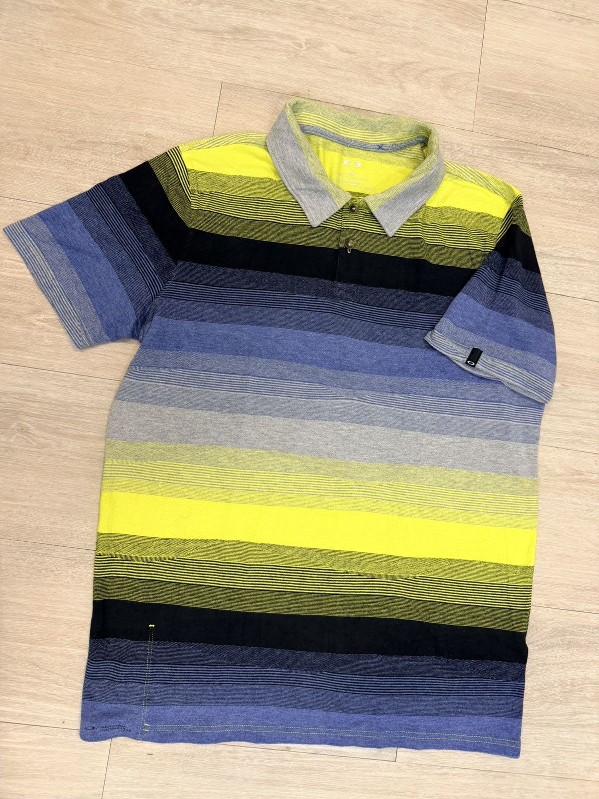 Oakley Oakley Striped Polo Shirt Neon Yellow / Blue / Grey Size M Size US M / EU 48-50 / 2 - 1 Thumbnail
