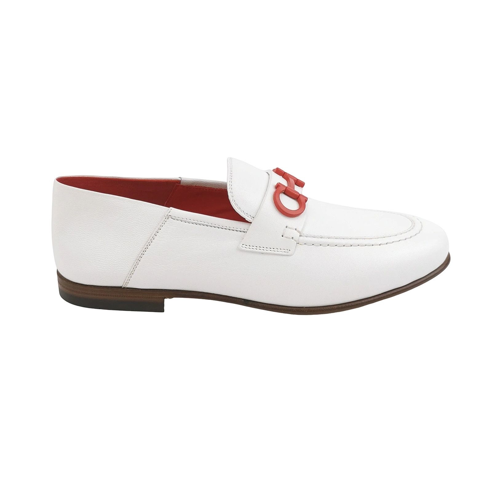 Salvatore Ferragamo Ferragamo Red Gancini White Leather Loafers 7.5 Size US 8 / EU 41 - 1 Thumbnail