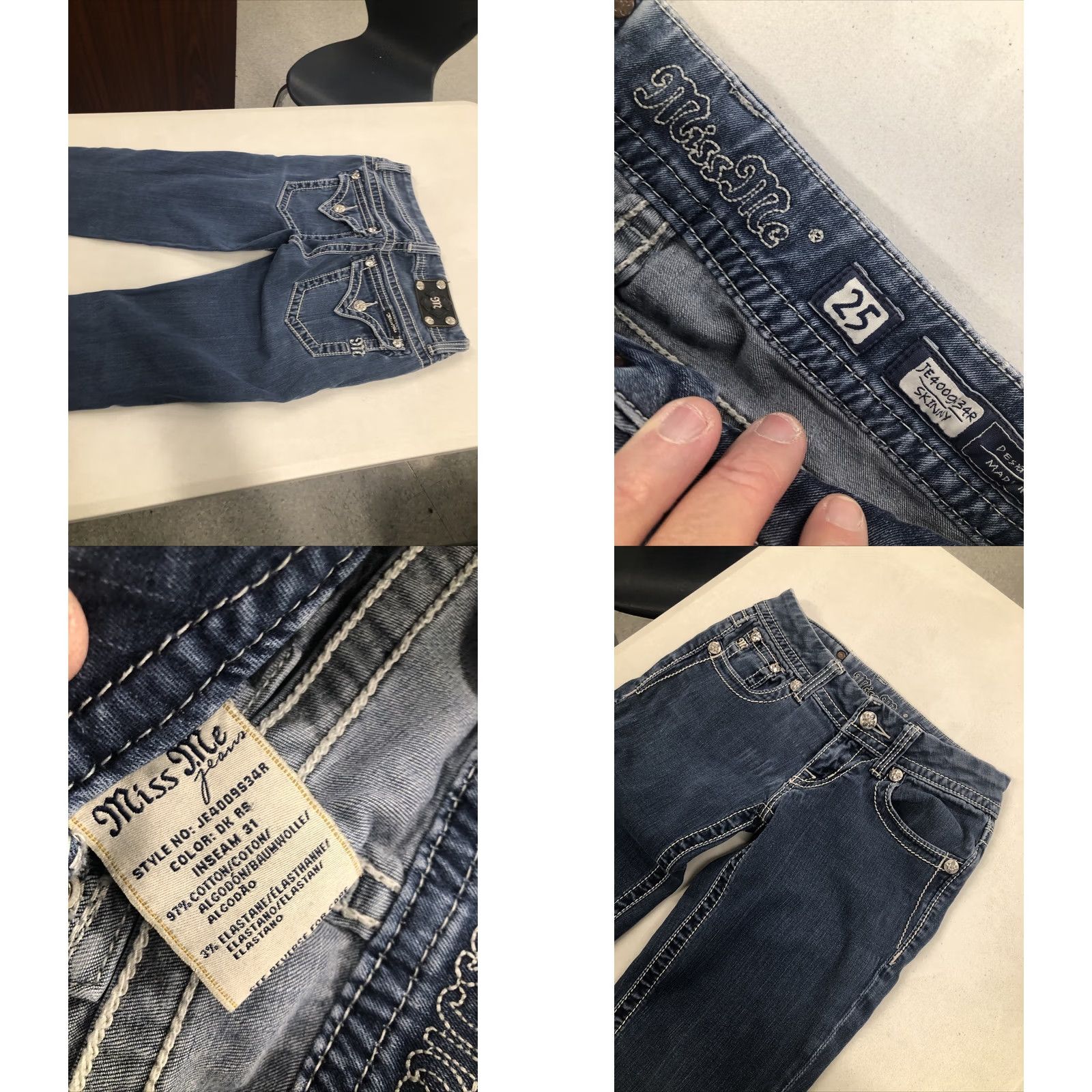 Miss Me MISS ME Jeans Skinny Low Rise 25x29 VAL A 25 Blue Denim 5-Pocket Zip Womens Regular Slim 7" Rise 29" Inseam Size 42" / US 20 - 8 Thumbnail