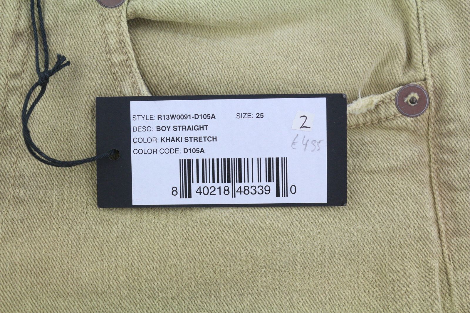 R13 BOY STRAIGHT 26 Khaki Stretchy Washed Ankle Logo 86295 Size 26" / US 2 / IT 38 - 8 Thumbnail