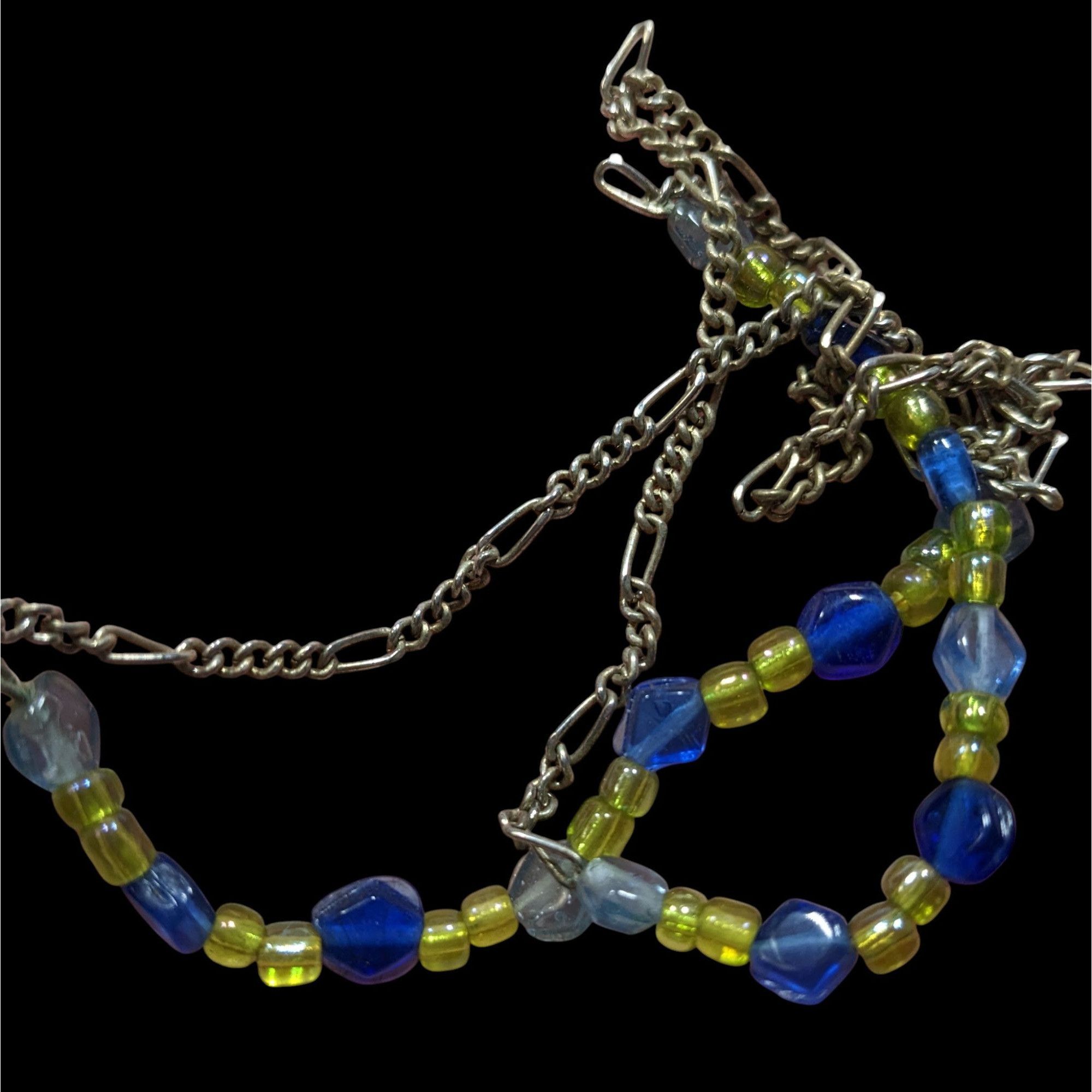 Other Handcrafted Blue & Green Glass Beaded Necklace On Silver Ton Size ONE SIZE - 3 Thumbnail
