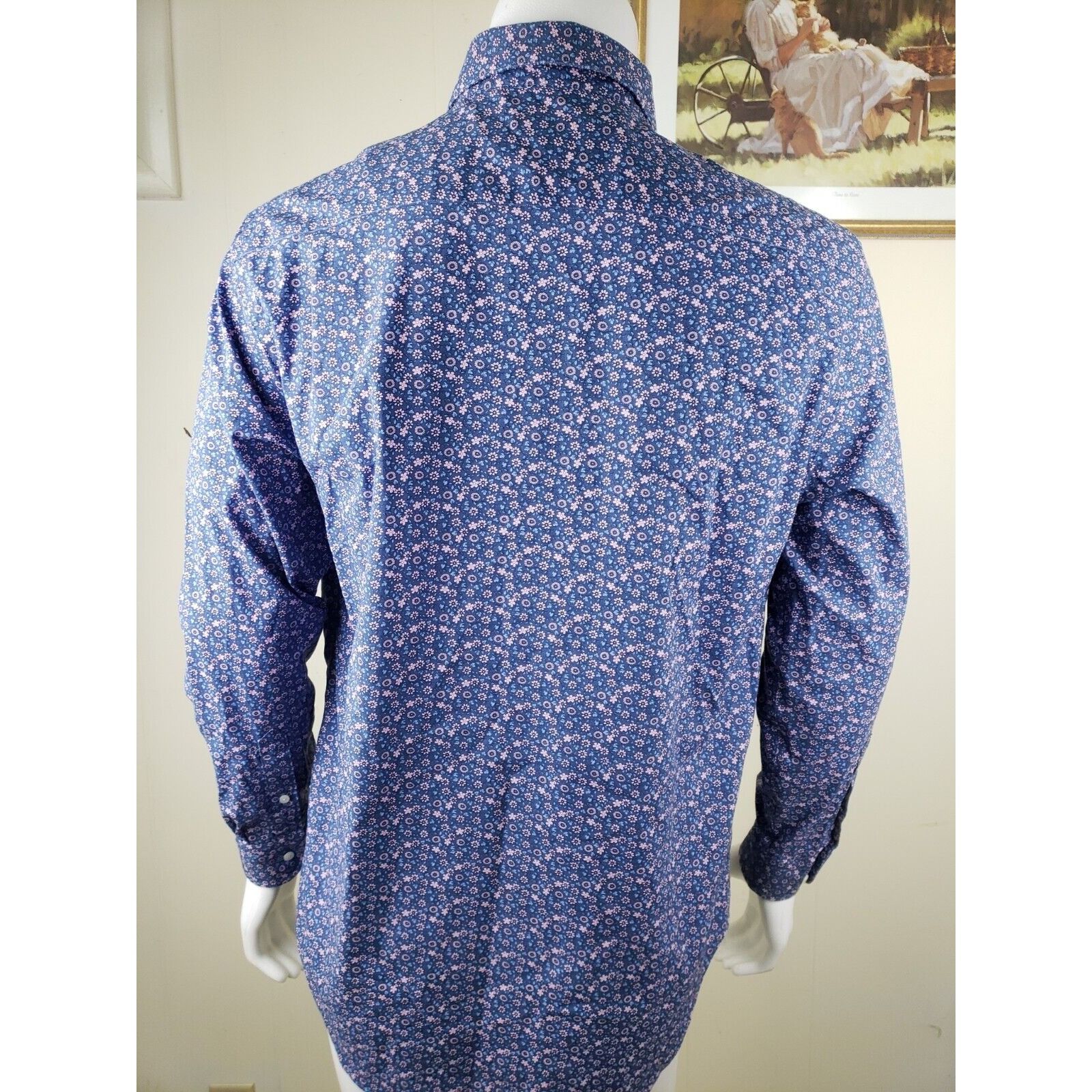 Egara Egara Slim Fit Dress Shirt Mens 17 34/35 Pink Indigo Floral Size US L / EU 52-54 / 3 - 4 Thumbnail