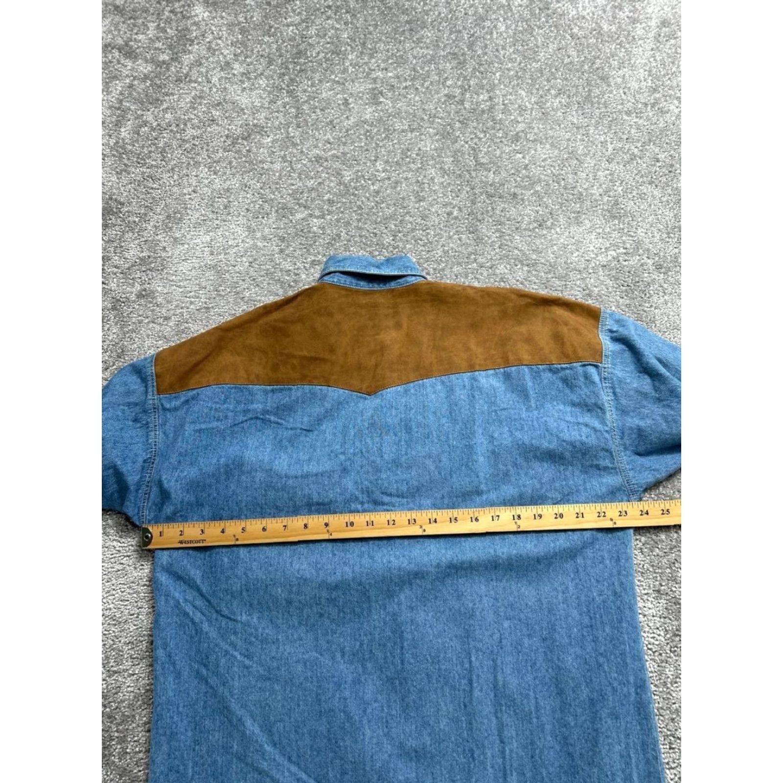 VINTAGE Rivergold Western Shirt Mens Large Denim Leather Effect Panel Cowboy Shirt