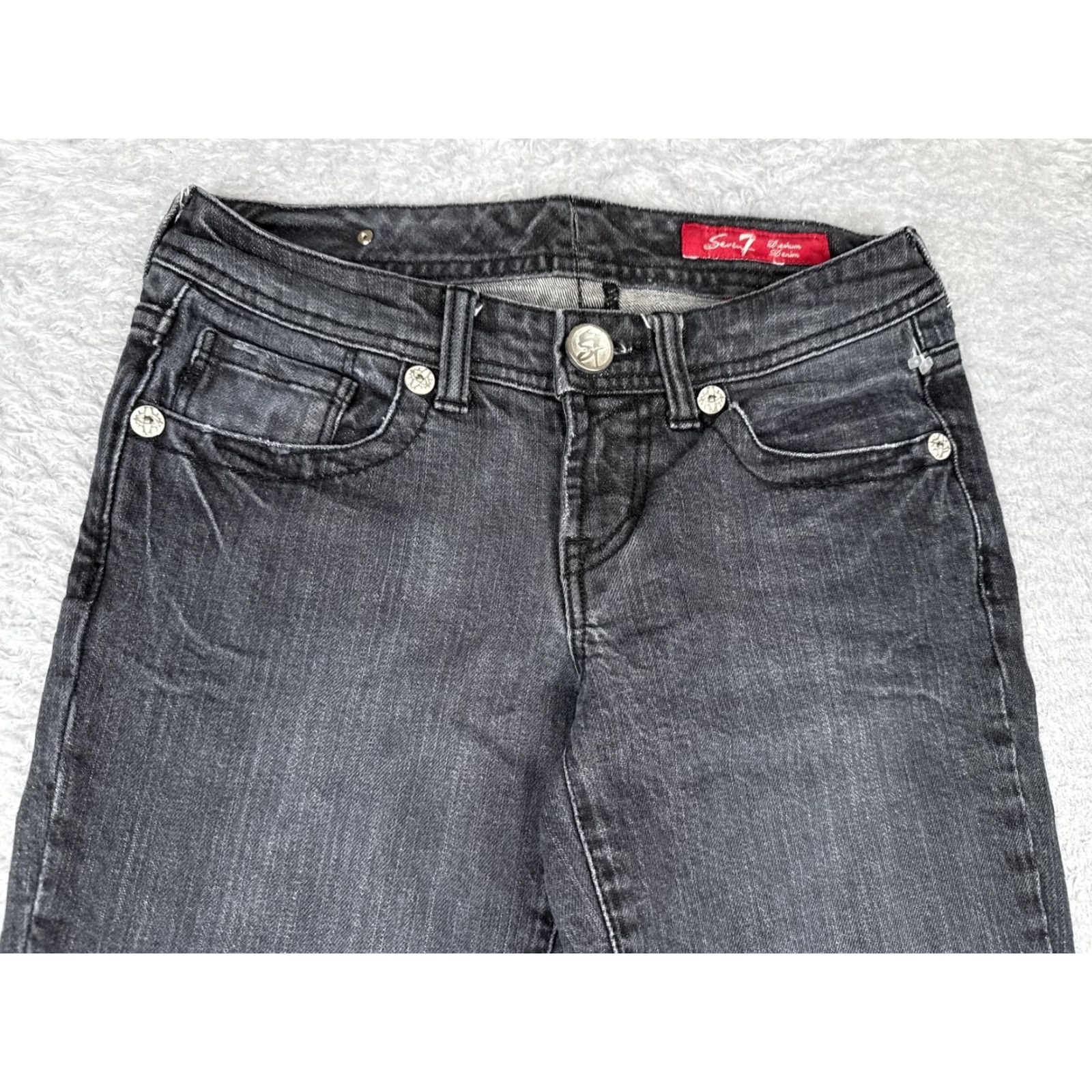 Vintage Seven7 Jeans Women 24 Black Gray Straight Leg Denim Pockets Sequin 24x33 Size 42" / US 20 - 4 Thumbnail
