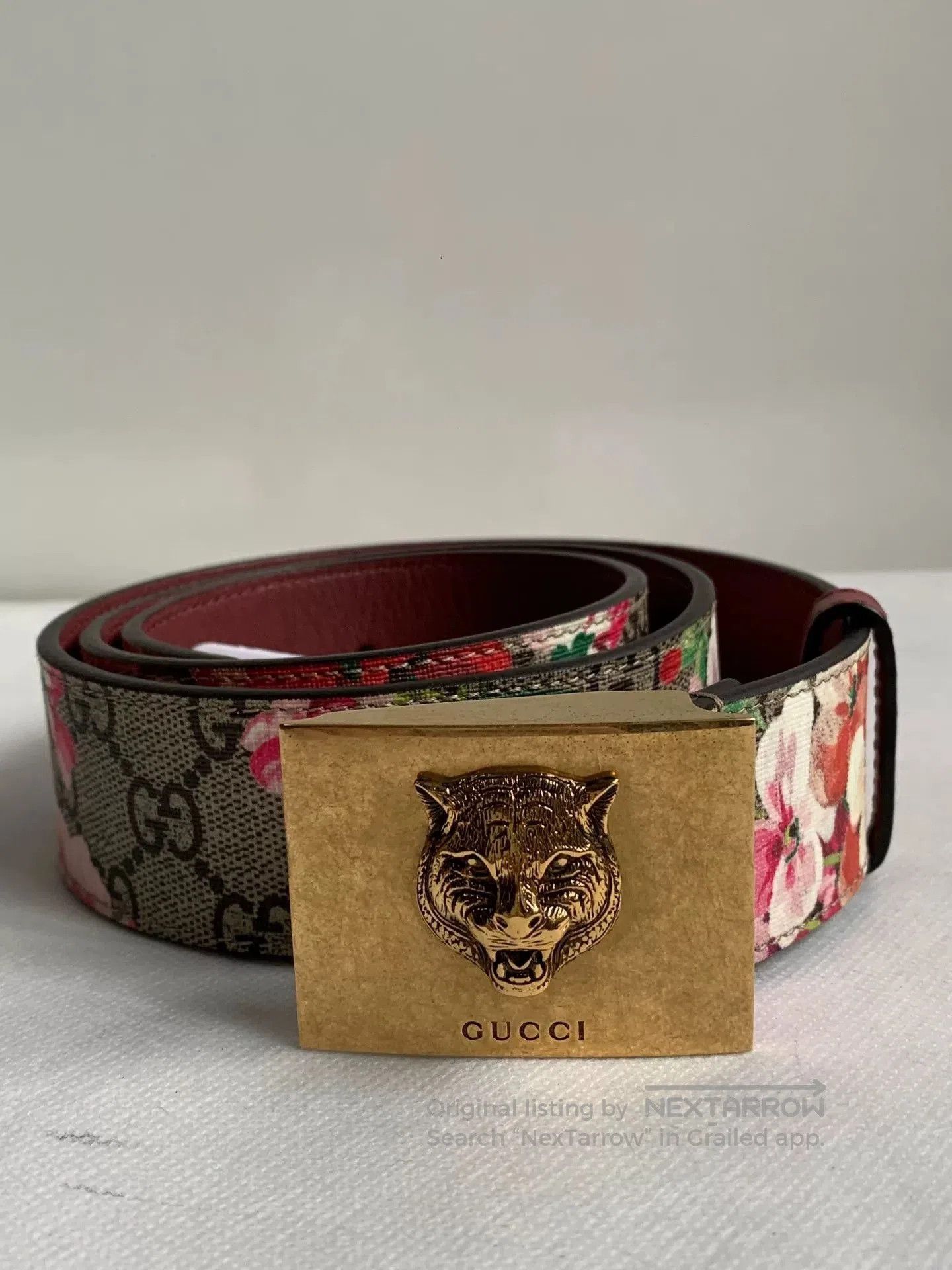 Gucci Tiger Head Floral Belt.