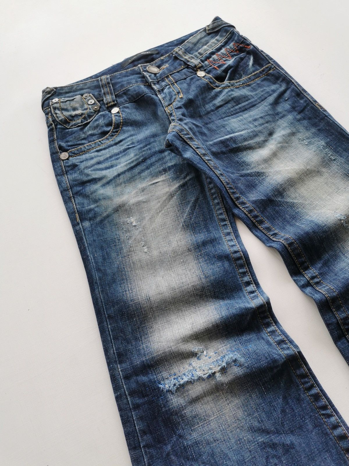 Kapital Wide Flare Lolita Distressed Denim Jeans Size 29" - 2 Thumbnail