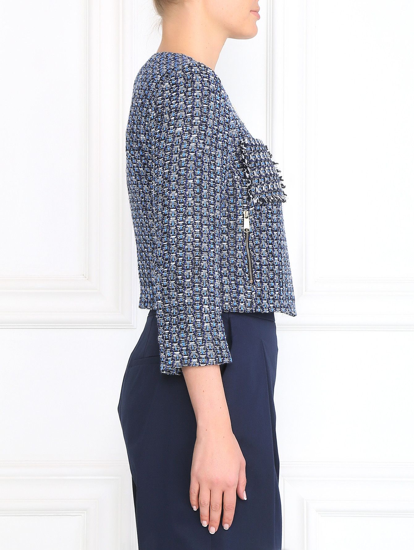 MAX&Co. × Max Mara Max & Co. By Max Mara Full Zip Blue Pattern Short Jacket Size M / US 6-8 / IT 42-44 - 4 Thumbnail