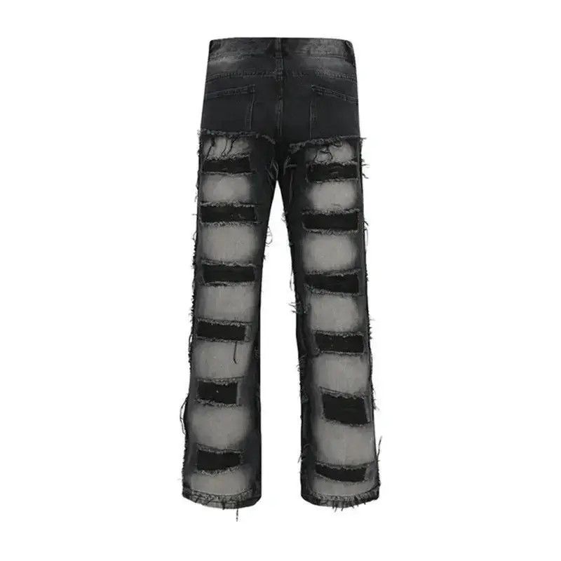 Japanese Brand Y2k streetwear frayed straight jeans trousers with holes Size US 30 / EU 46 - 2 Thumbnail