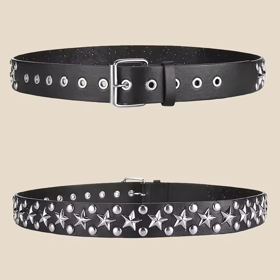 Japanese Brand Pentagram Riveted Pu Leather Belt Size ONE SIZE - 3 Thumbnail