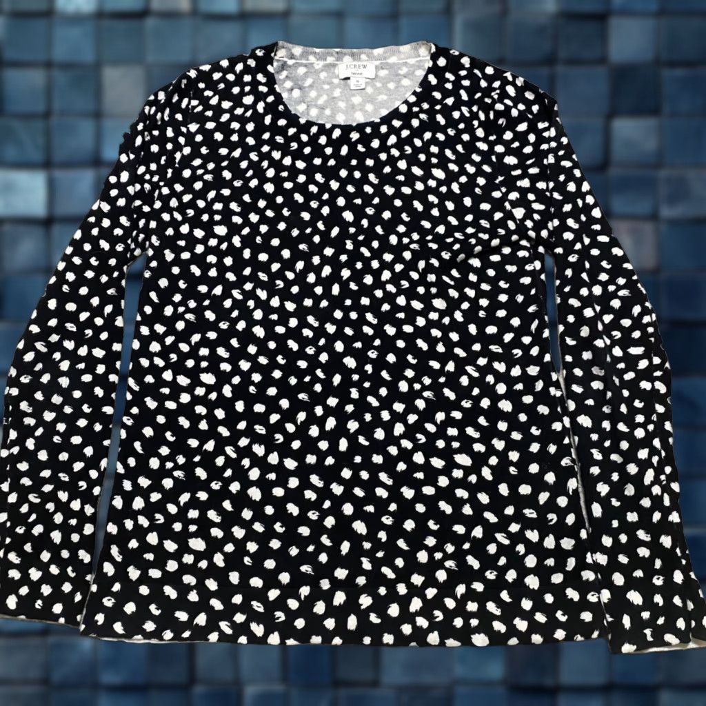 J.Crew J. Crew Womens Small Sweater Black Geometric L/S 100% Cotton Teddie Lightweight Size S / US 4 / IT 40 - 1 Thumbnail
