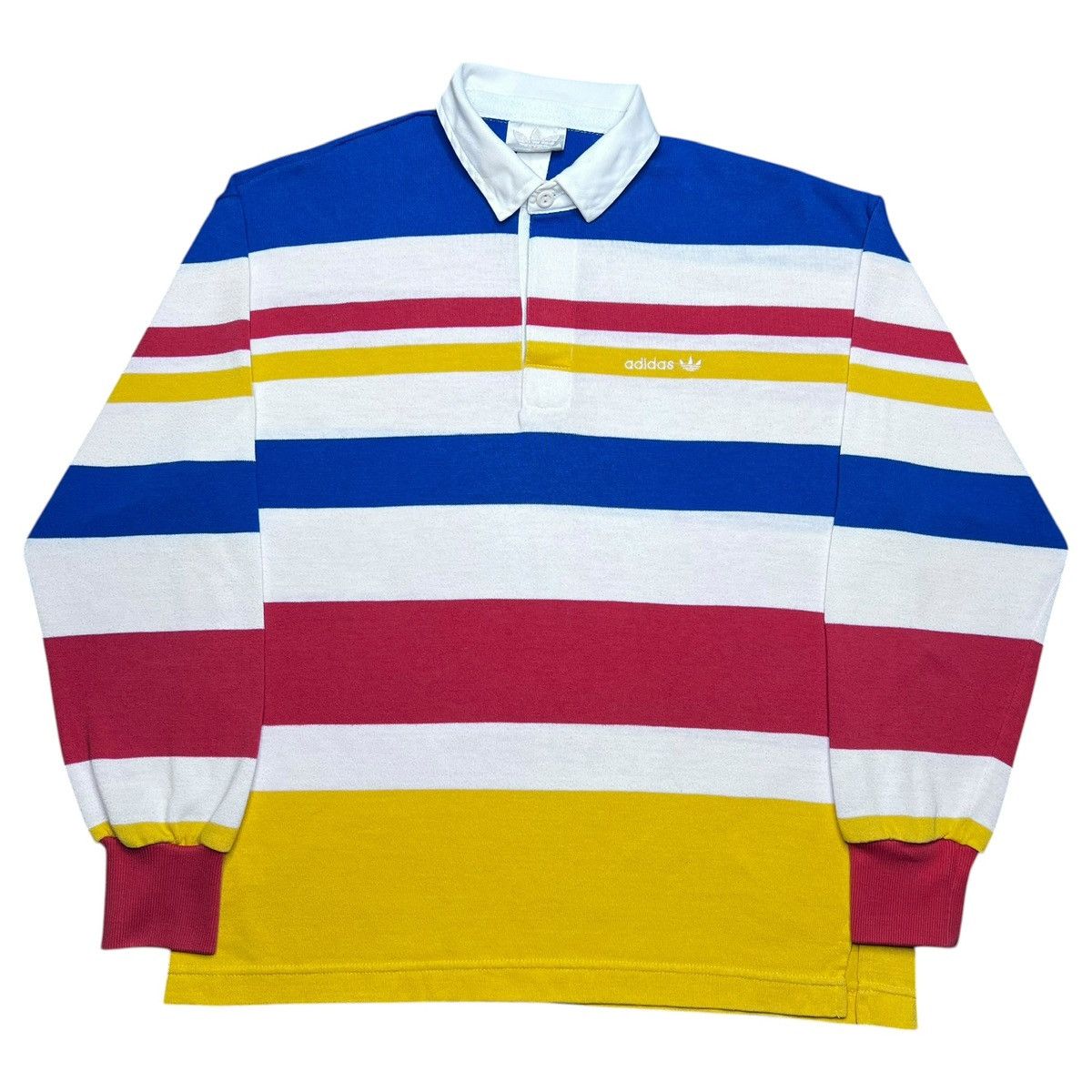 Adidas Vtg 1990s Adidas Striped Collar Polo Rugby Long Sleeve Shirt Size US L / EU 52-54 / 3 - 1 Thumbnail