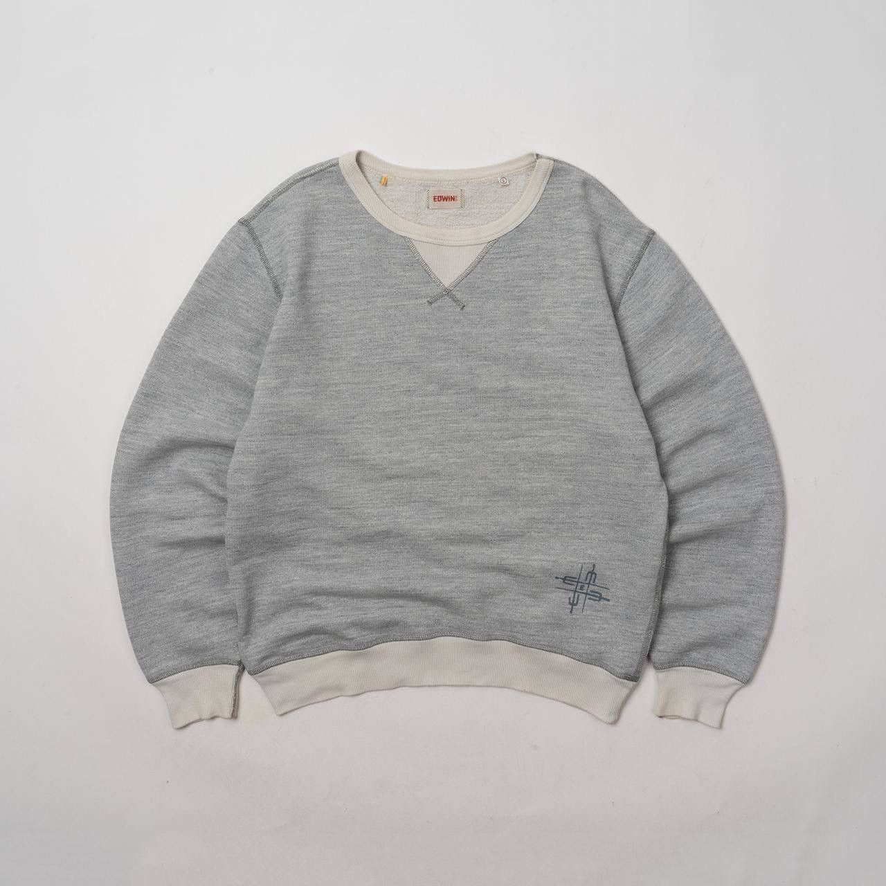 🔵 EDWIN Vintage Japan College Crew Neck Sweatshirt Grey