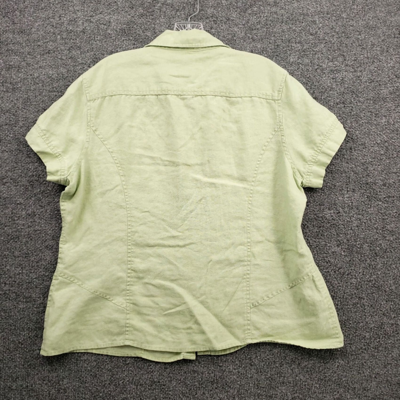 Style & Co Style&co Button-Up Shirt Women 18 Green Short Sleeve Linen Pockets Casual Blouse Size XXL / US 16-18 / IT 52-54 - 2 Thumbnail