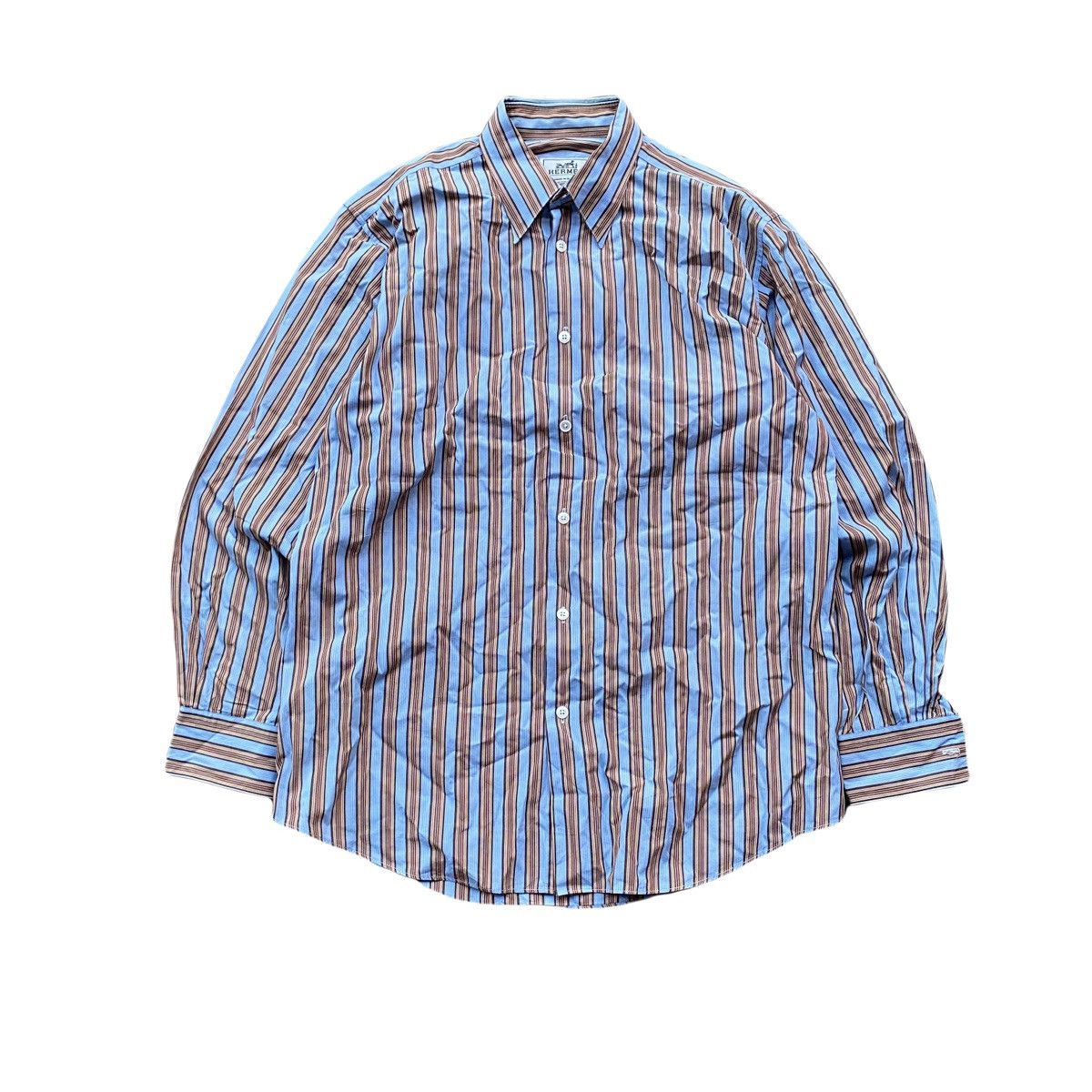Hermes 90s Vintage Hermes Paris Striped Button Down Striped Shirt Size US M / EU 48-50 / 2 - 1 Thumbnail