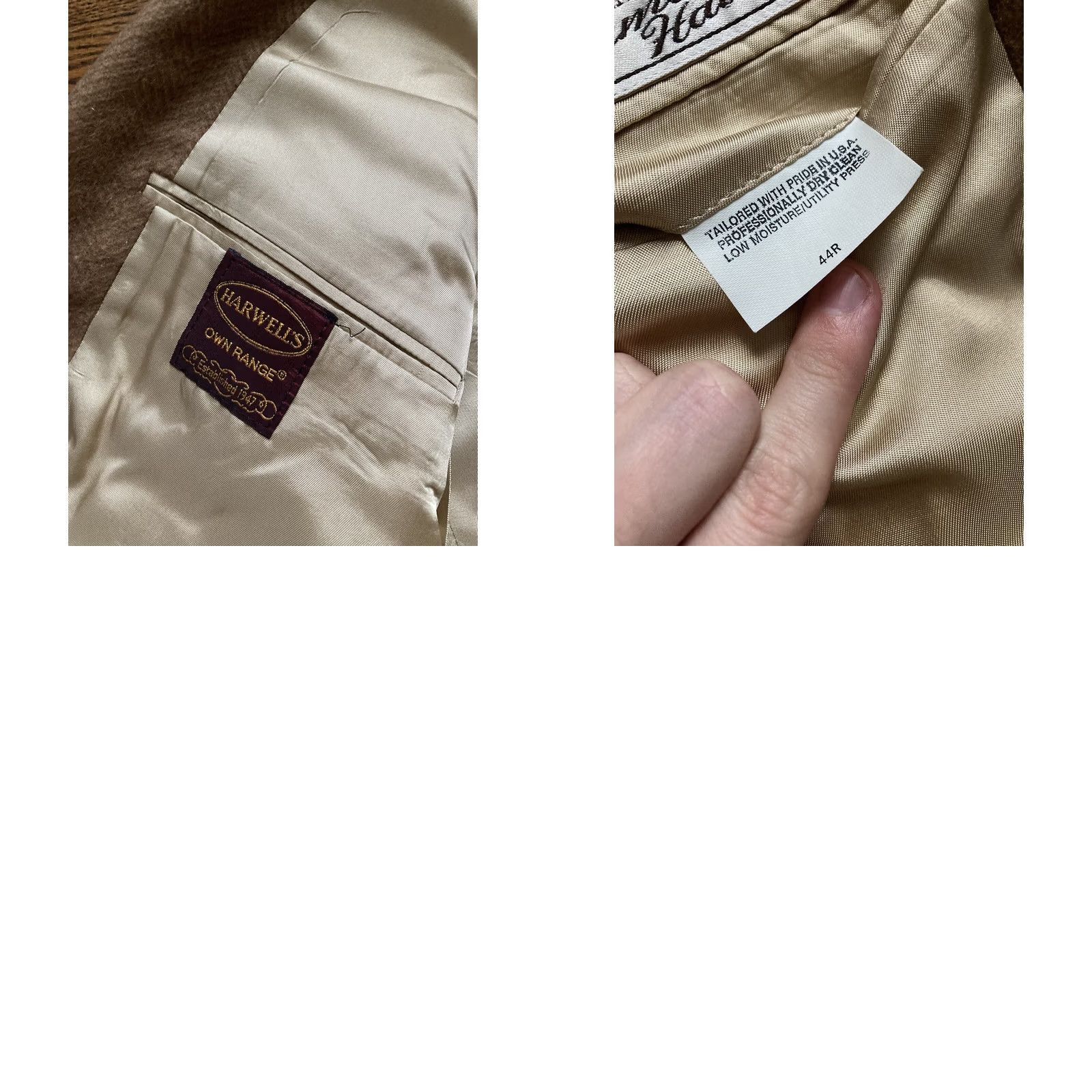 Camel Harwell’s Camel Hair Blazer Mens 44R Two Button Beige Jacket Herringbone Sport Coat Notch Lapel Regular Size: 44 Beige Camel Size 44R - 9 Thumbnail