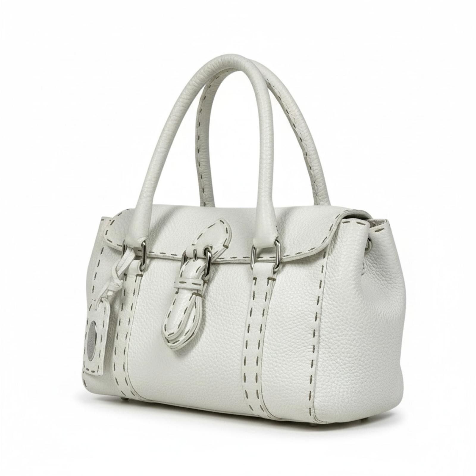 Fendi Fendi - White Leather Selleria Satchel Bag Size ONE SIZE - 2 Thumbnail