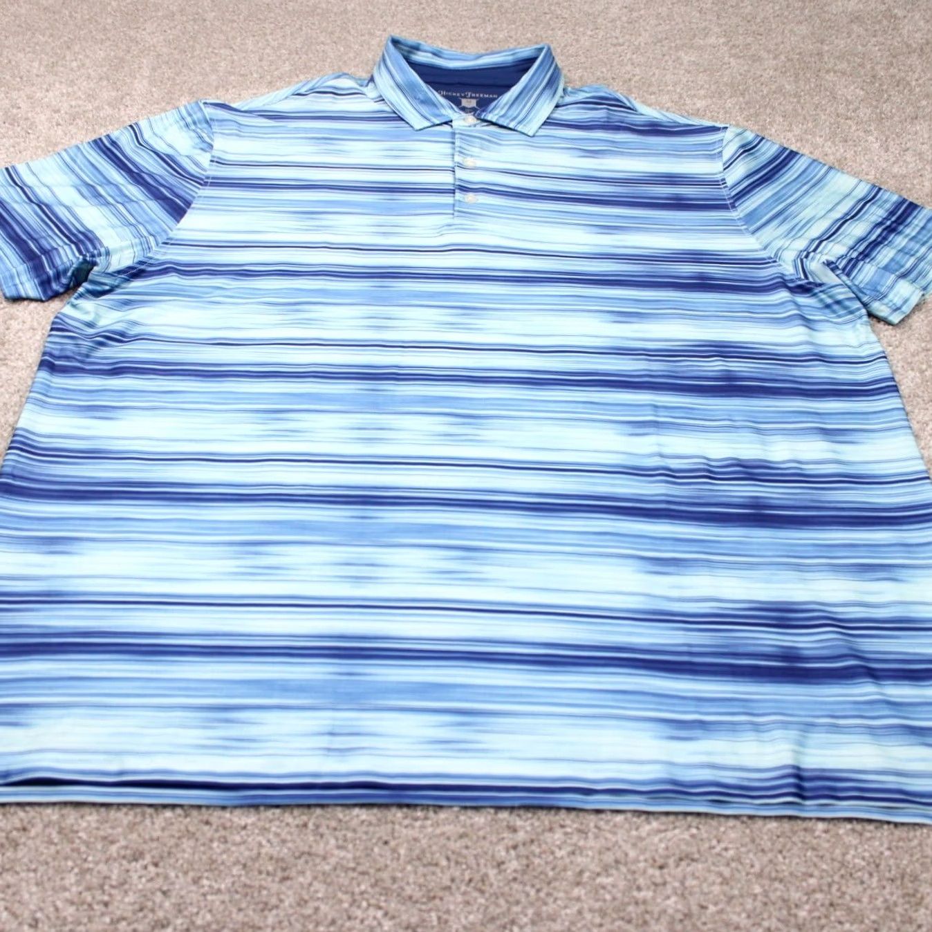 Vintage Hickey Freeman Polo Shirt Mens XL Blue Abstract Short Sleeve Polyester Stretch Golf Shirt Size US XL / EU 56 / 4 - 2 Thumbnail