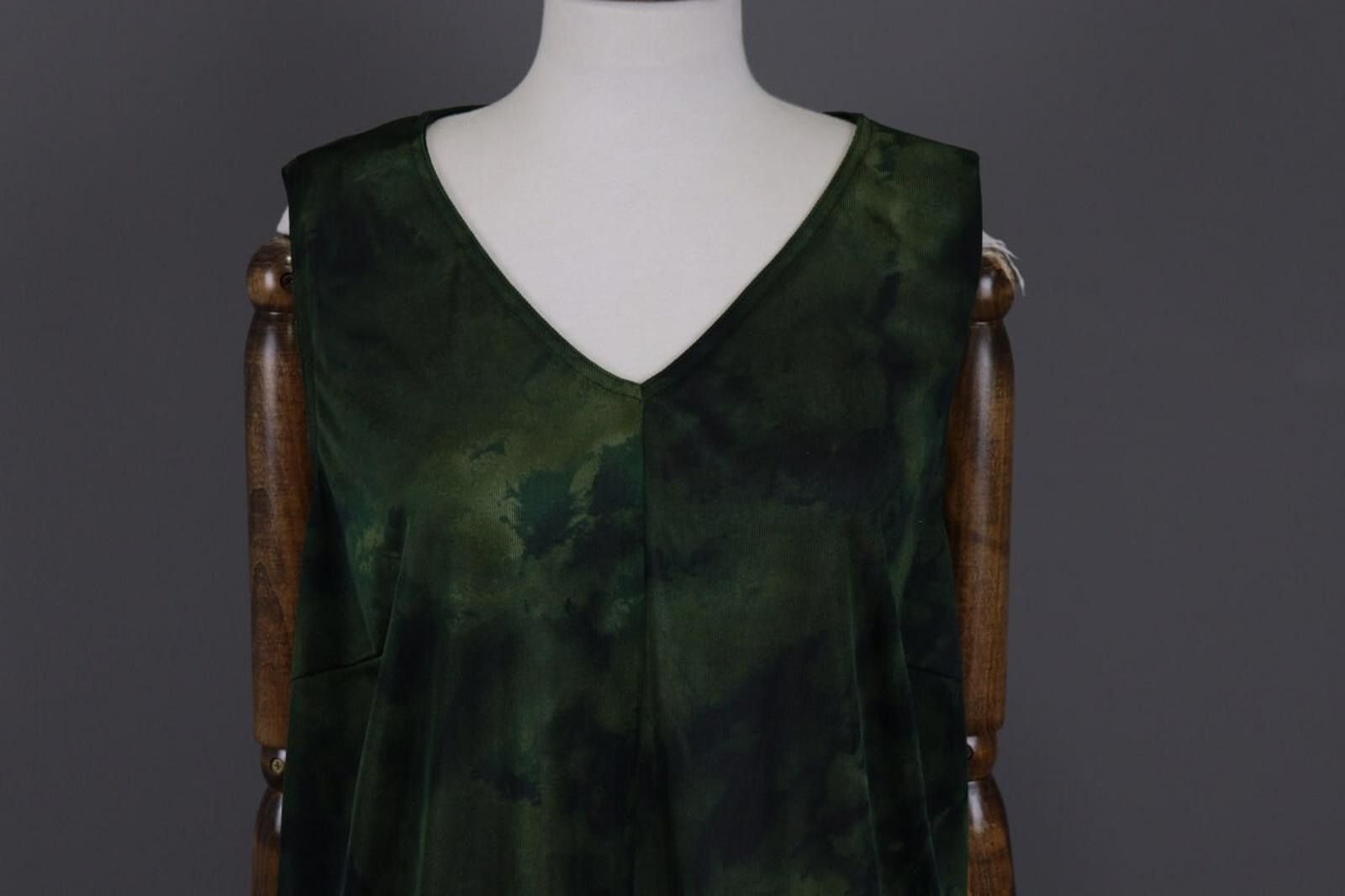 Designer Marina Sport Green Printed V-Neck Summer Knee Dress Size 27 Size M / US 6-8 / IT 42-44 - 2 Thumbnail