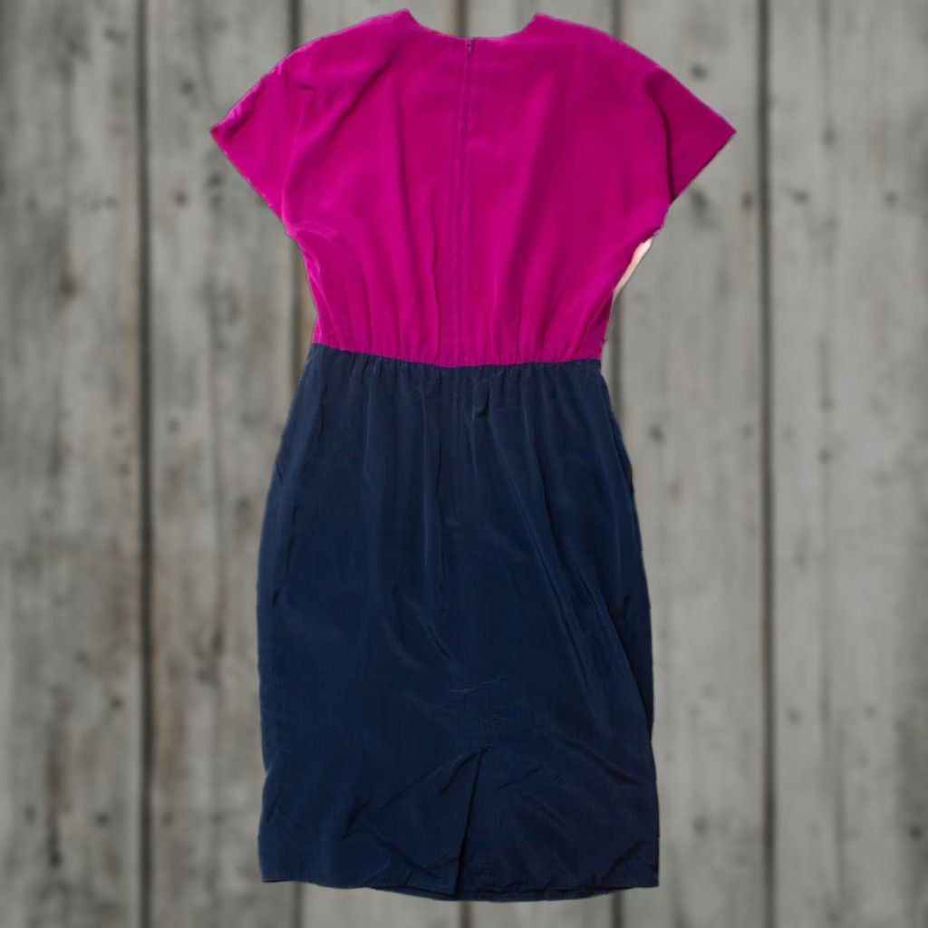 Vintage VINTAGE Ms. Chaus Dress Two Tone Magenta Navy Medium 1980s Retro Womens Size M / US 6-8 / IT 42-44 - 1 Thumbnail