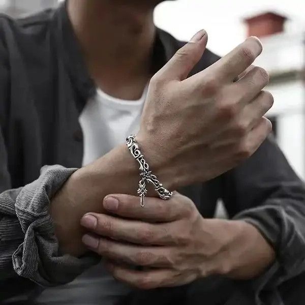 Jewelry × Vintage Vintage Vine Heavy Pentagram Cross Dark Flower Bracelet Size ONE SIZE - 2 Thumbnail