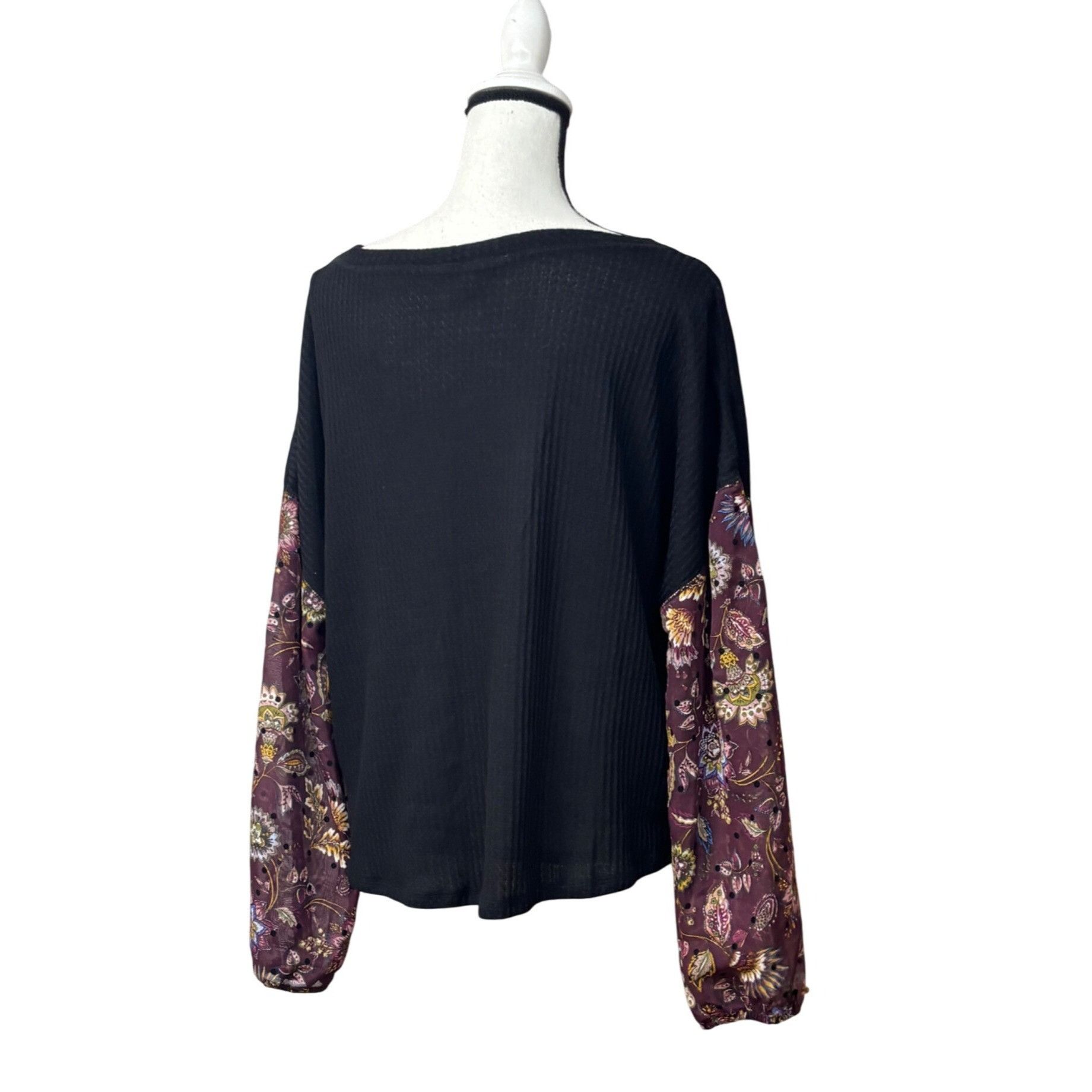 Other Gypsies & Moondust Juniors' Waffle Knit Sheer Sleeve Top, Bu Size L / US 10 / IT 46 - 5 Thumbnail