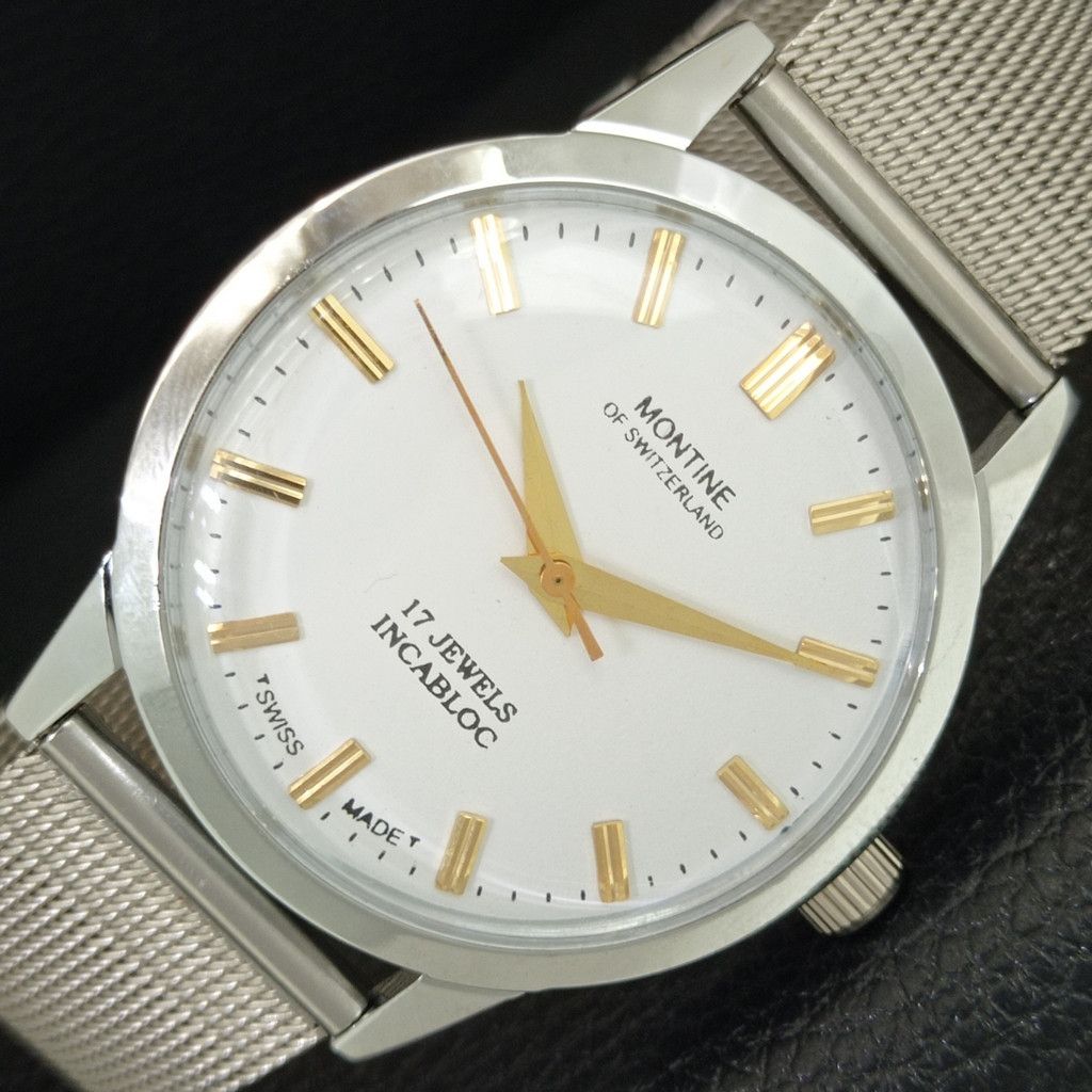 Other VINTAGE MONTINE HAND-WINDING SWISS MENS WHITE WATCH a444166 Size 38 - 1 Thumbnail