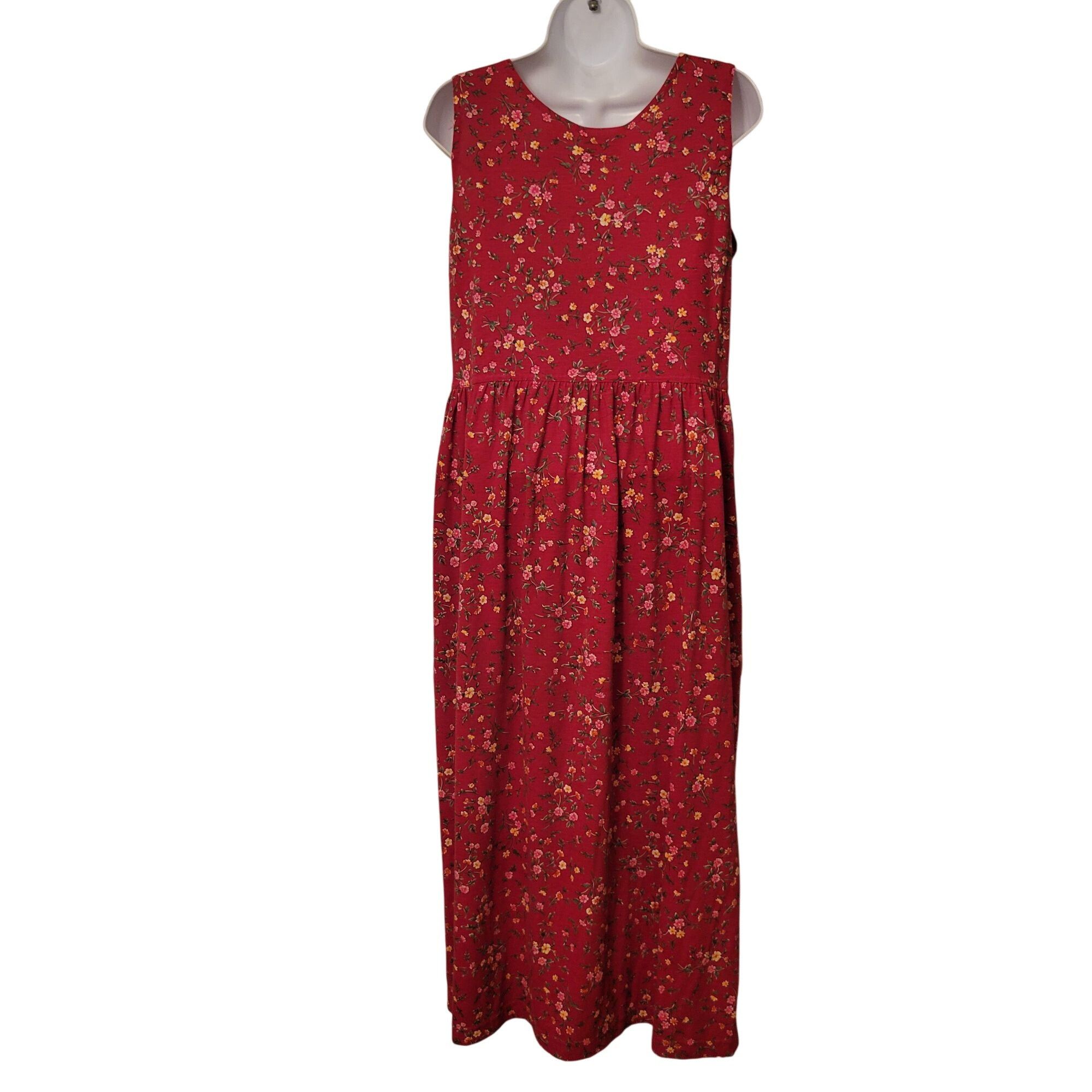 Vintage Erika Studio S Red Floral Sleeveless Maxi Dress Pockets Jump Size S / US 4 / IT 40 - 2 Thumbnail