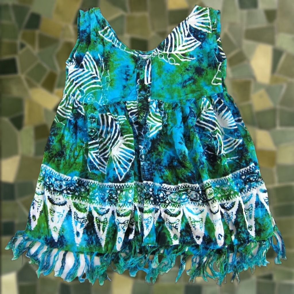Vintage Vintage Breath! Hawaii Rayon Green Blue Tie Dye Fish Button Down Tank Dress S Size S / US 4 / IT 40 - 1 Thumbnail