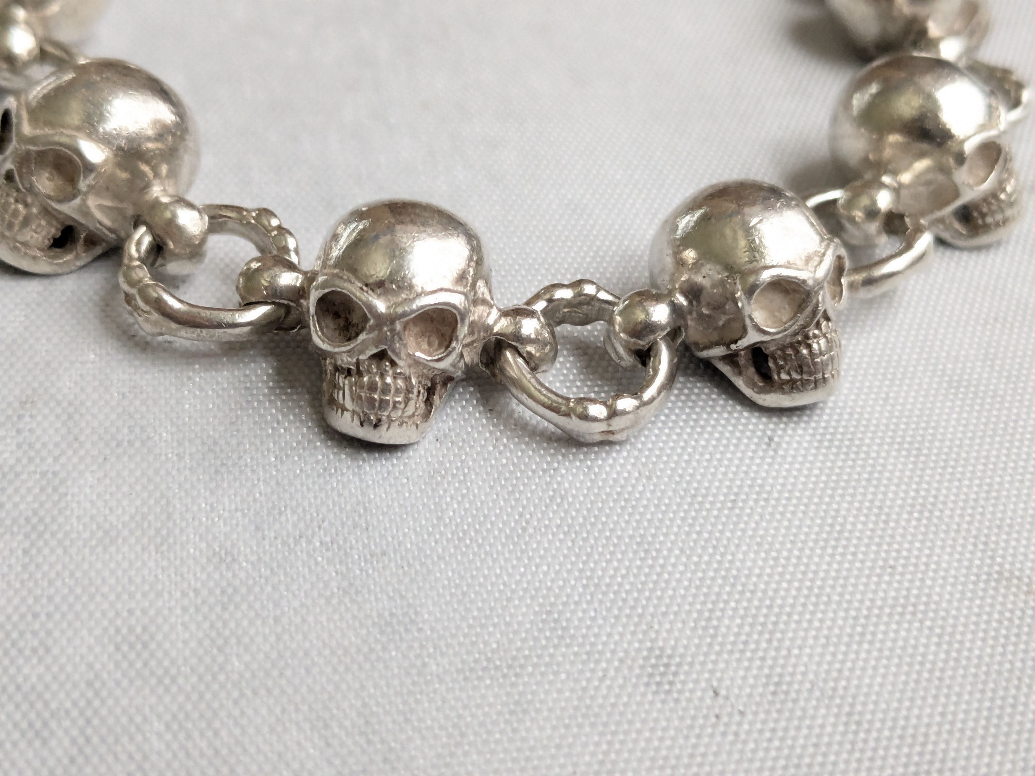 Jewelry Sterling Silver Skull Bracelet 8.5" Skelton Biker Punk Size ONE SIZE - 4 Thumbnail