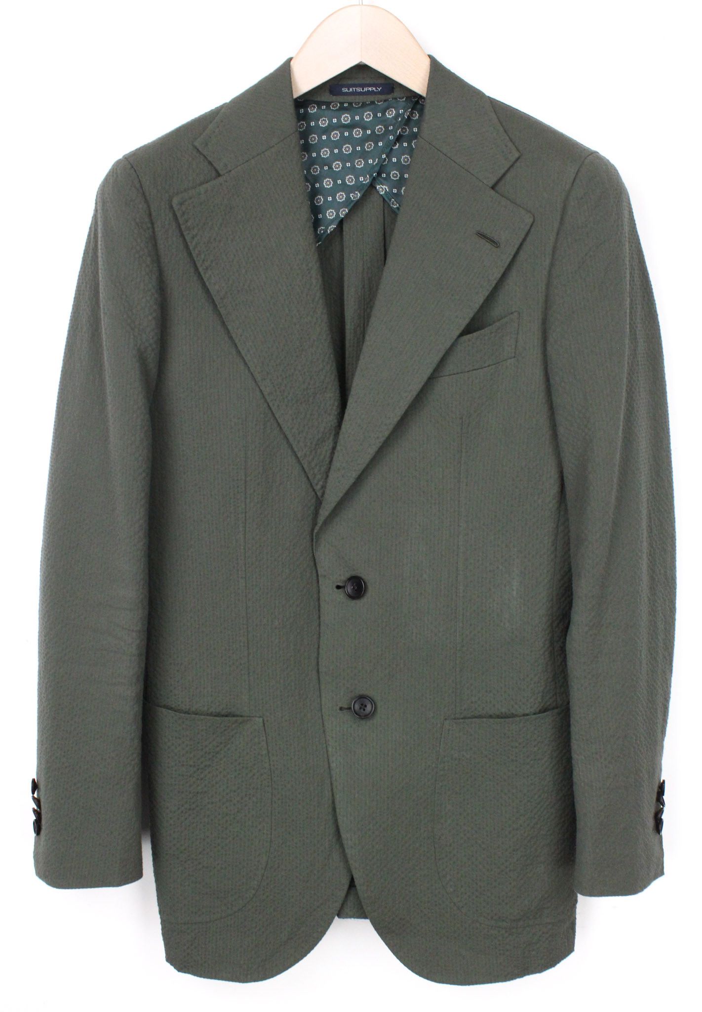 image of Suitsupply La Spalla Uk34R Green Cotton Stretch Crinkled Lined 72271, Men's