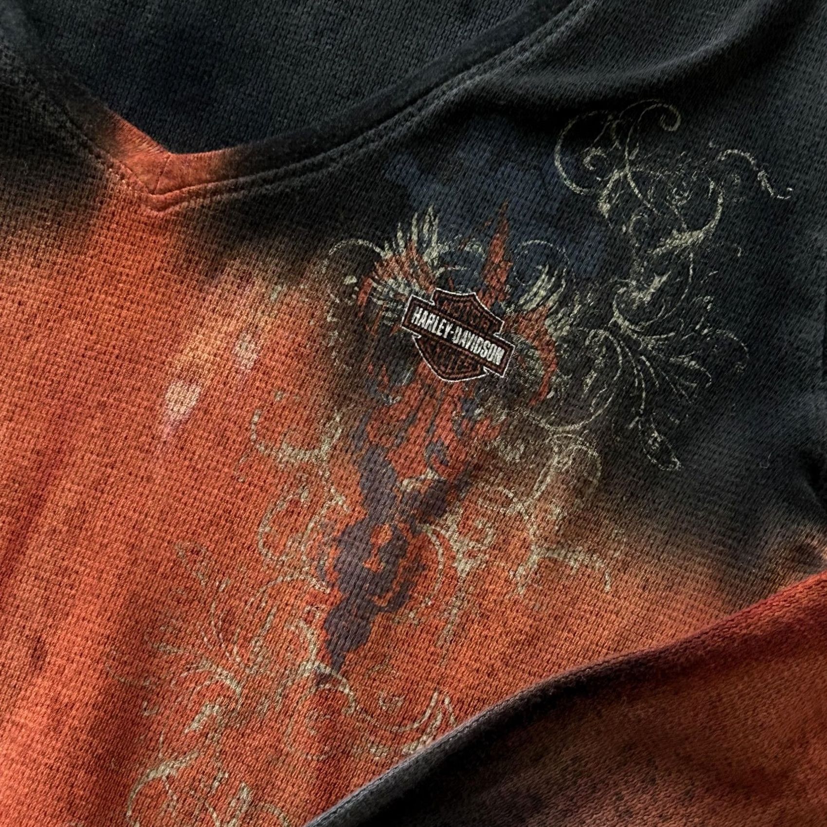 Harley Davidson Harley-Davidson Shirt Womens Medium Orange Black Long Sleeve Ombre Thermal Size M / US 6-8 / IT 42-44 - 2 Thumbnail