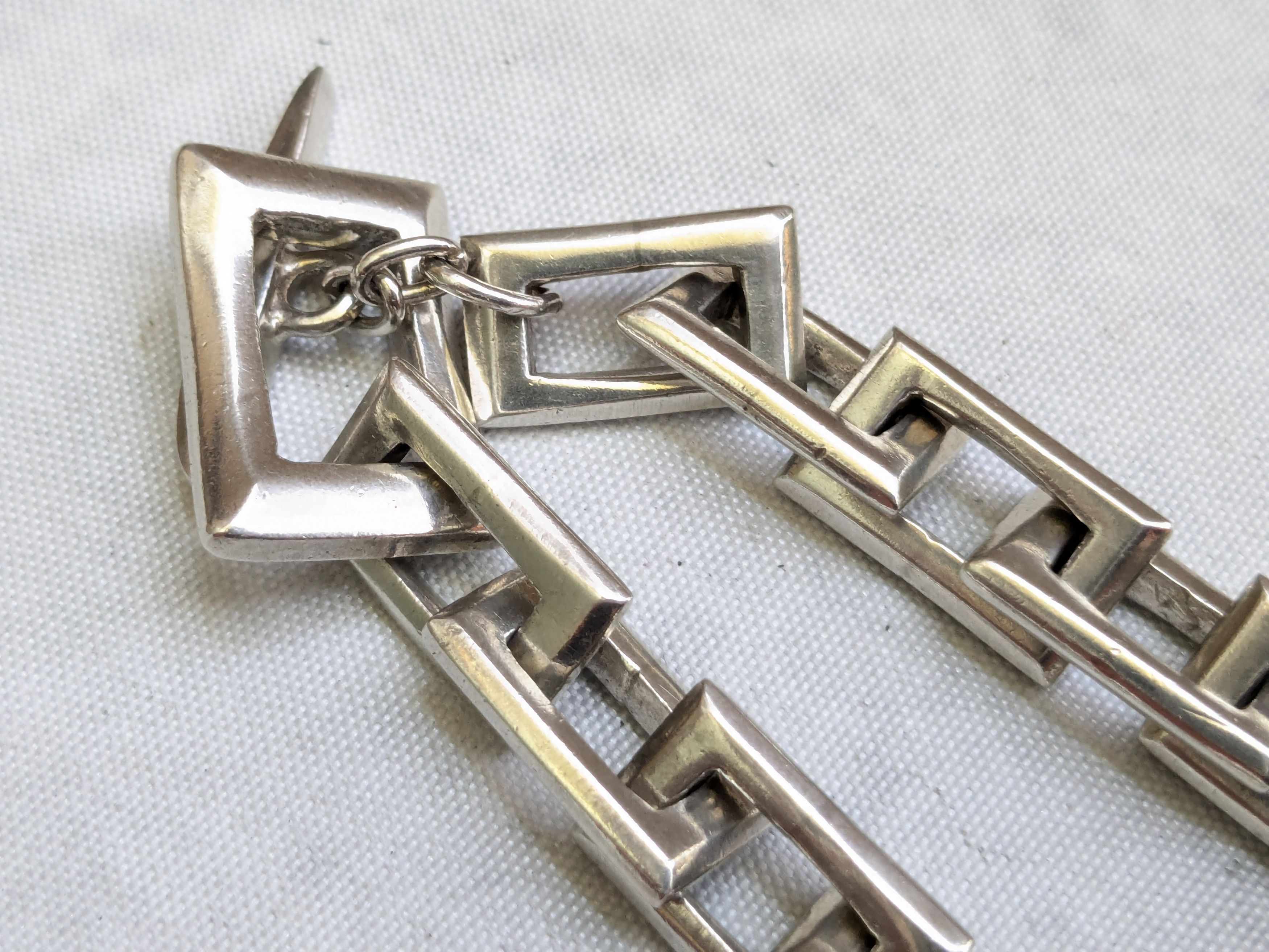 Jewelry Sterling Silver Bracelet Rectangle 7.25" Biker Heavy Size ONE SIZE - 6 Thumbnail