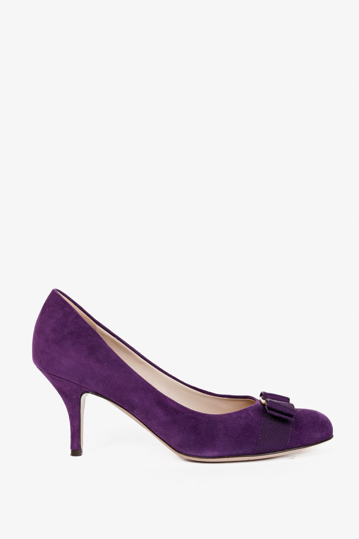 Salvatore Ferragamo Salvatore Ferragamo Purple Suede Vara-Bow Pumps Size US 8 / IT 38 - 1 Thumbnail