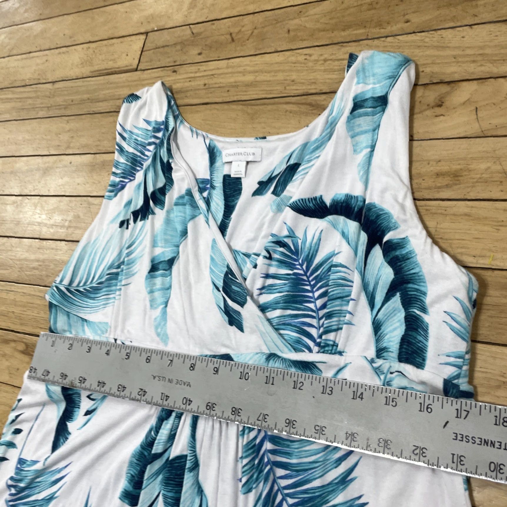 Charter Club Charter Club Hawaiian Floral Dress Women L White Cream Blue Beach Aloha Leaves Maxi, Sleeveless, Pullover, Floral Pattern, Casual, Summer, Spring Size L / US 10 / IT 46 - 5 Thumbnail