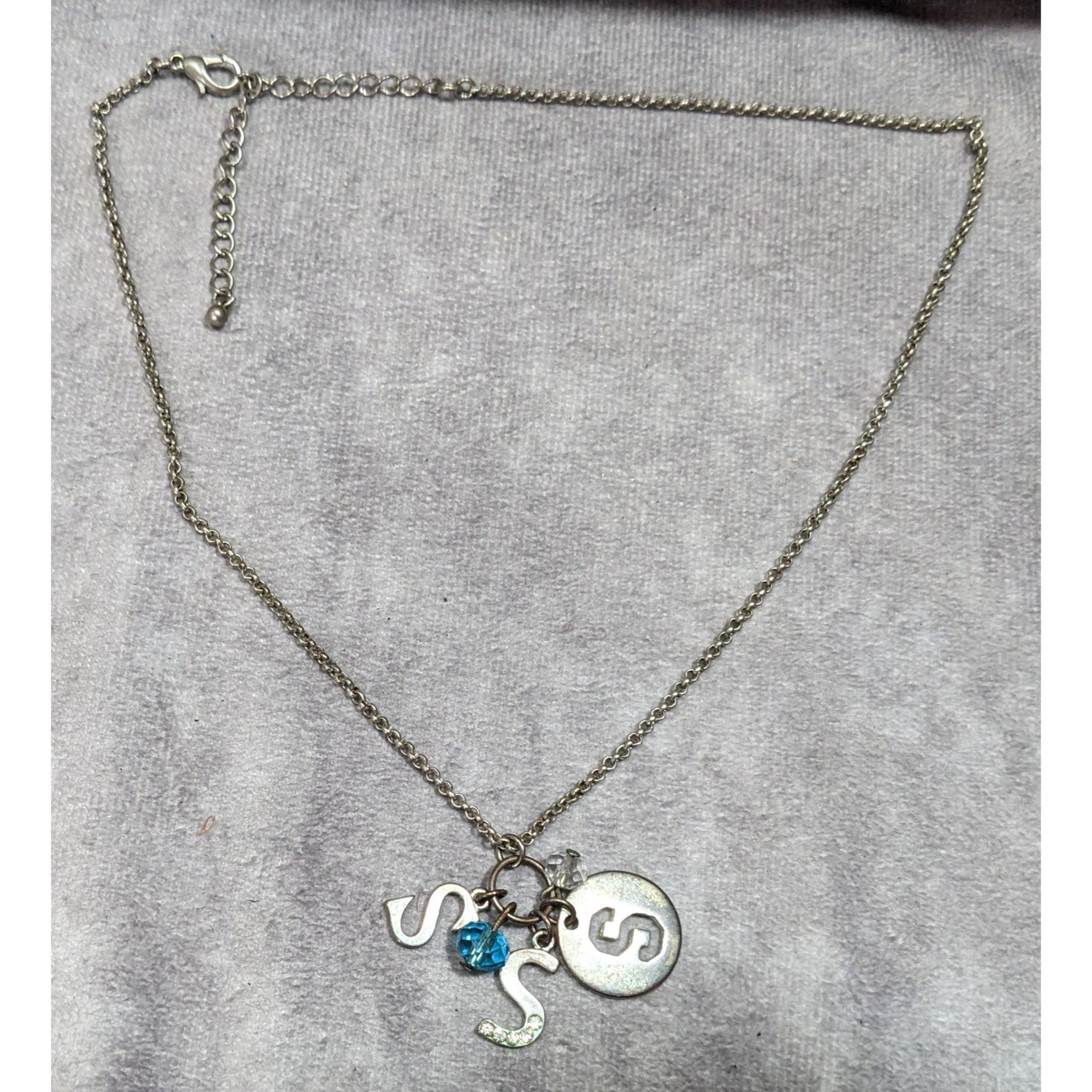 Other S Initial Charm Necklace Silver Tone With Blue Bead Accent Size ONE SIZE - 5 Thumbnail