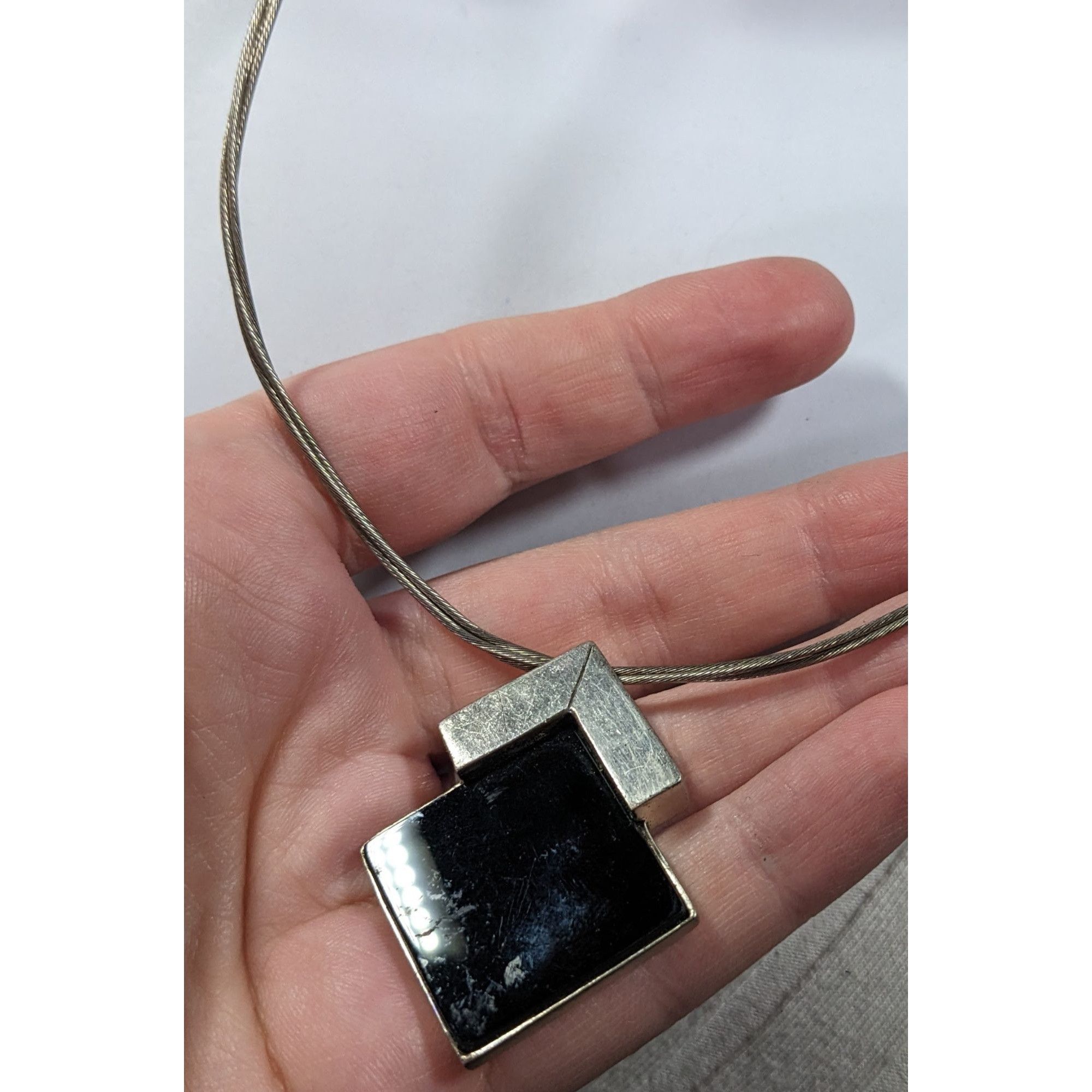 Other Unique Art Deco Black And Silver Tone Pendant Necklace Signe Size ONE SIZE - 7 Thumbnail