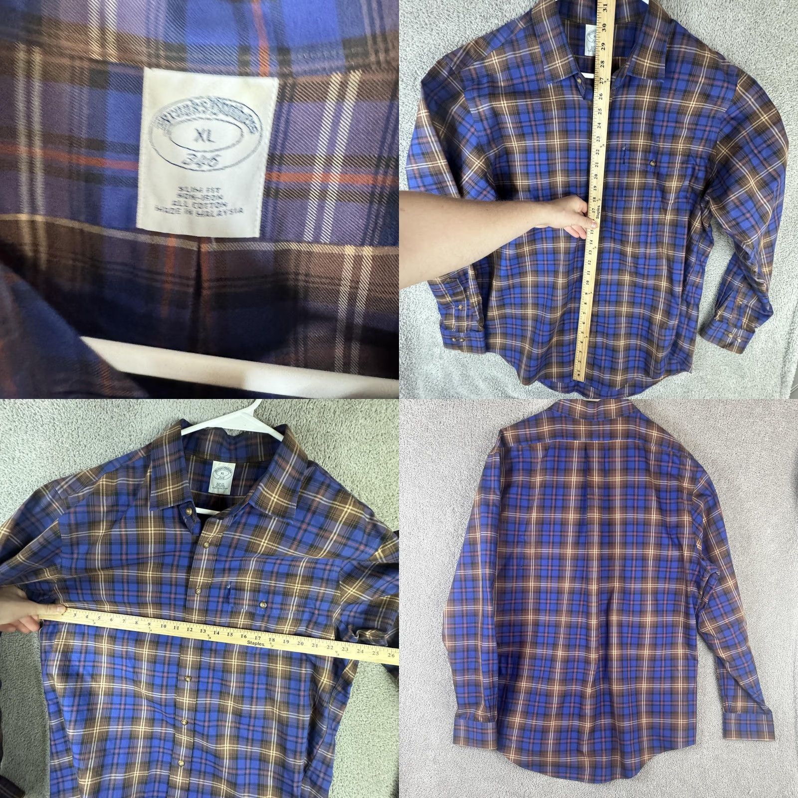 Brooks Brothers Brooks Brothers Shirt Mens XL Blue Plaid Non Iron Slim Fit Cotton Button Front Shirt Size US XL / EU 56 / 4 - 8 Thumbnail