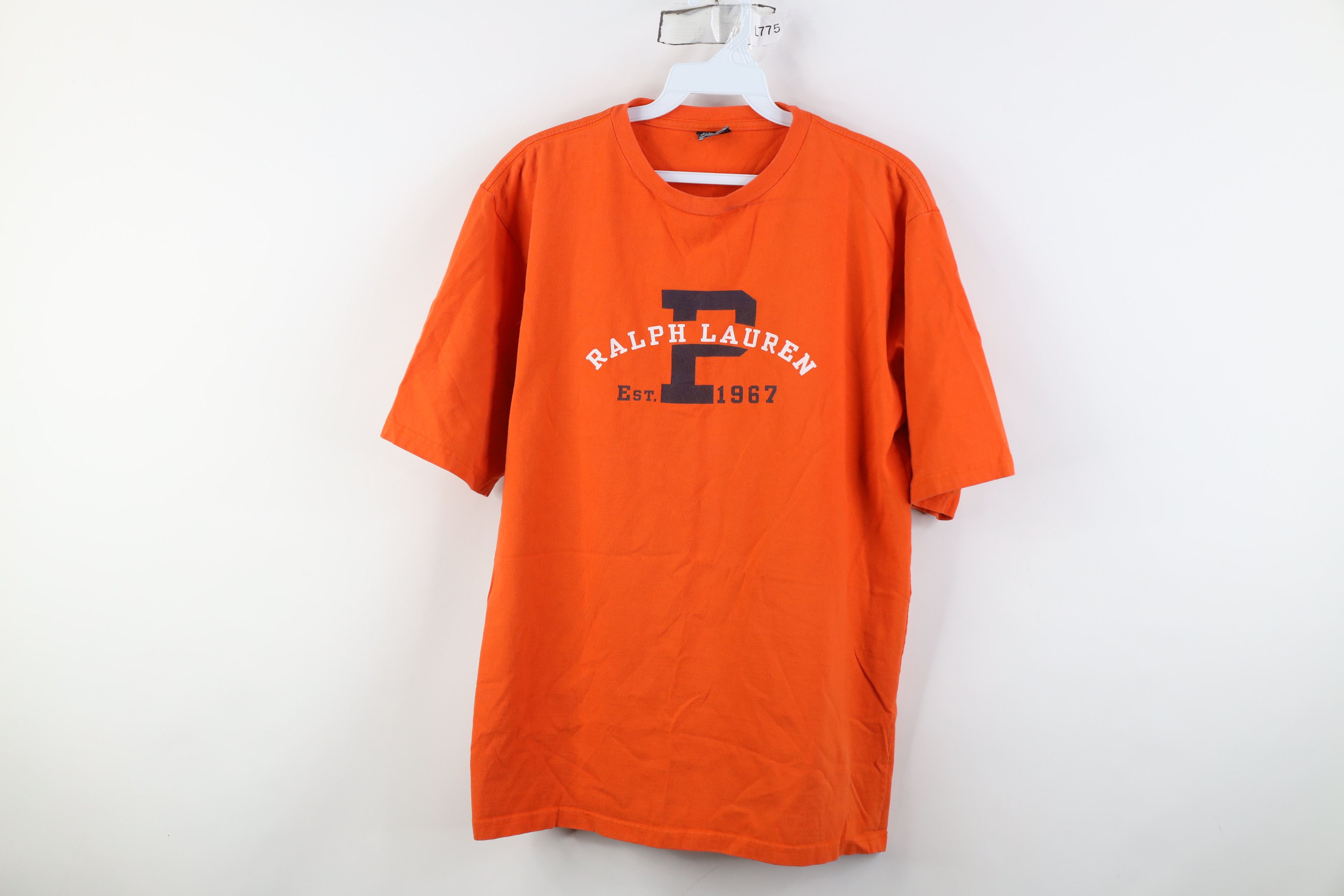 Ralph Lauren Vintage 90s Ralph Lauren Spell P Logo T-Shirt Orange Cotton Size US S / EU 44-46 / 1 - 1 Thumbnail