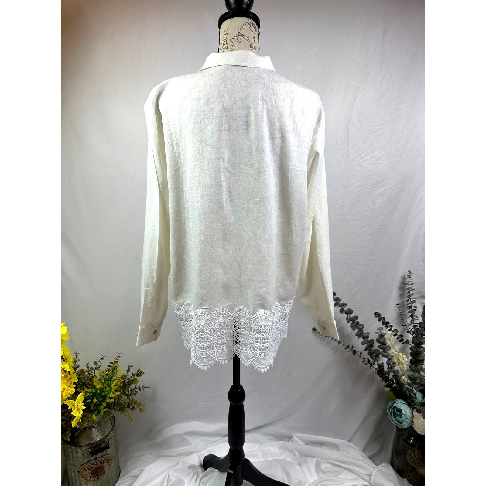 Other Susan Graver Cross-Dyed Linen Blend Button Shirt Cream M Size M / US 6-8 / IT 42-44 - 12 Thumbnail