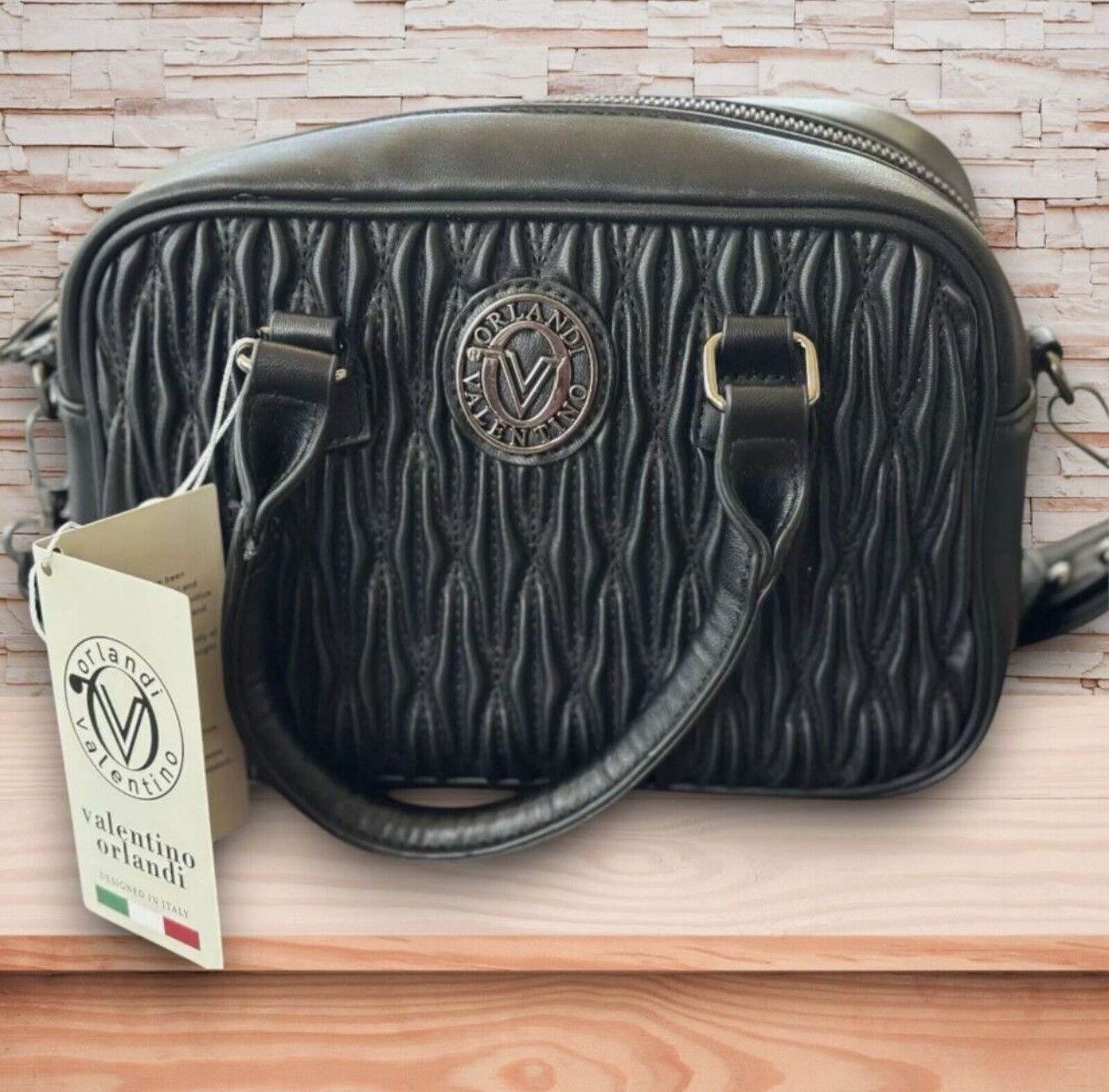 Valentino Orlandi V Logo NWT Crossbody Handbag Purse Bag in Black, Women's