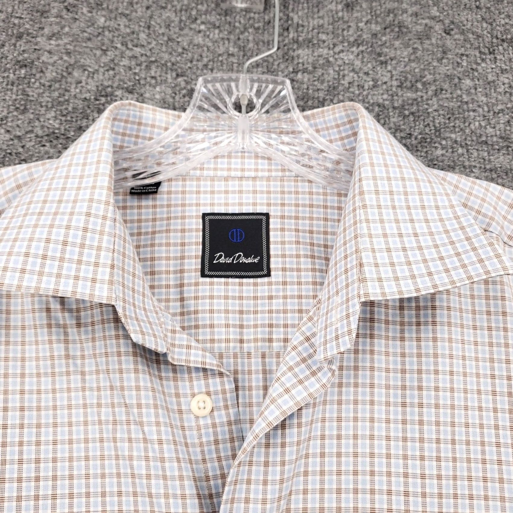 David Donahue David Donahue Dress Shirt Mens 17 34 36 Beige Button Up Long Sleeve Cotton Plaid Shirt Size 46R - 4 Thumbnail