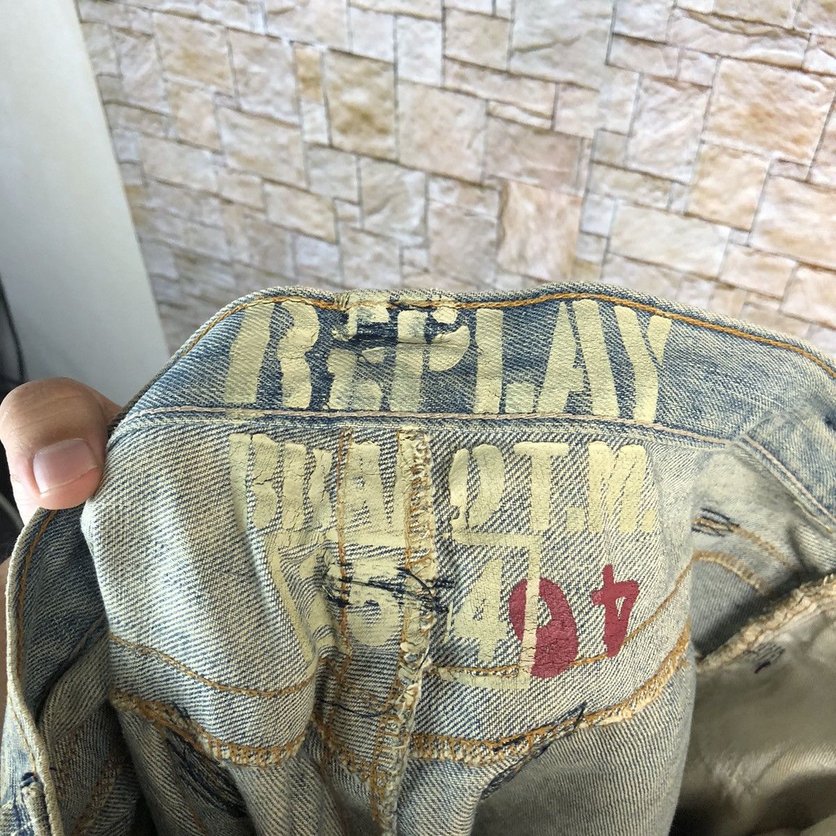 Replay Replay patchwork vintage Blue jeans Denim Pants #A573 Size US 35 - 24 Thumbnail